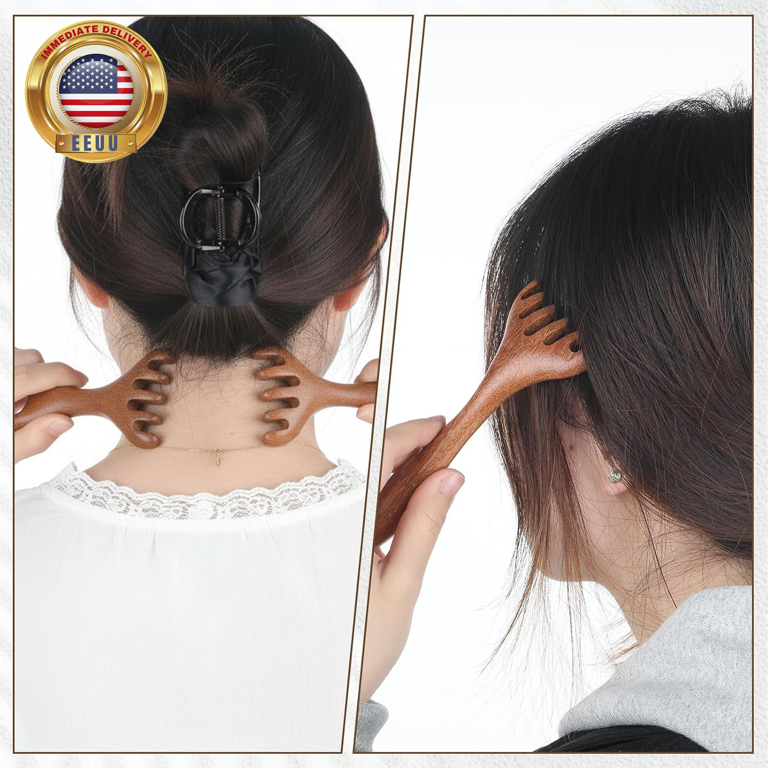 2 Pack Wooden Scalp Massage Tool Wooden Massage Comb Foot Head Massager Scalp Na