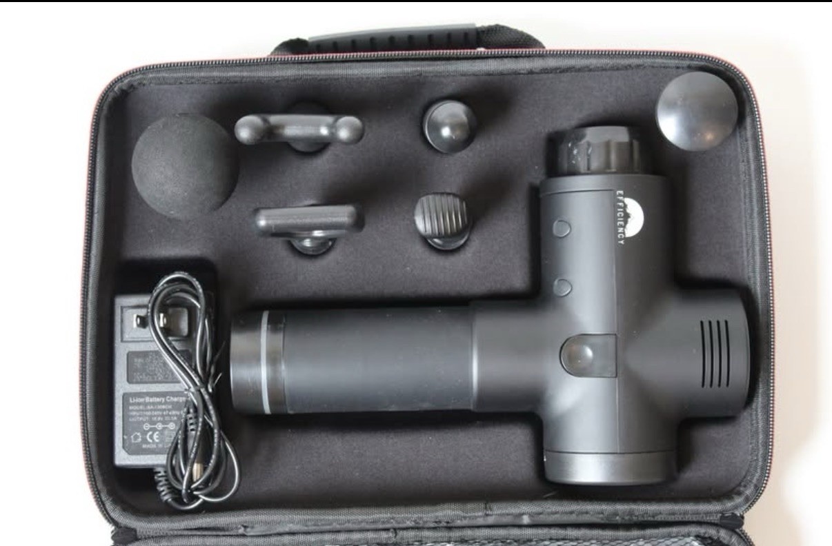Efficiency Cordless Handheld Massage Gun, 6 Attachments, Carrying Case, Black