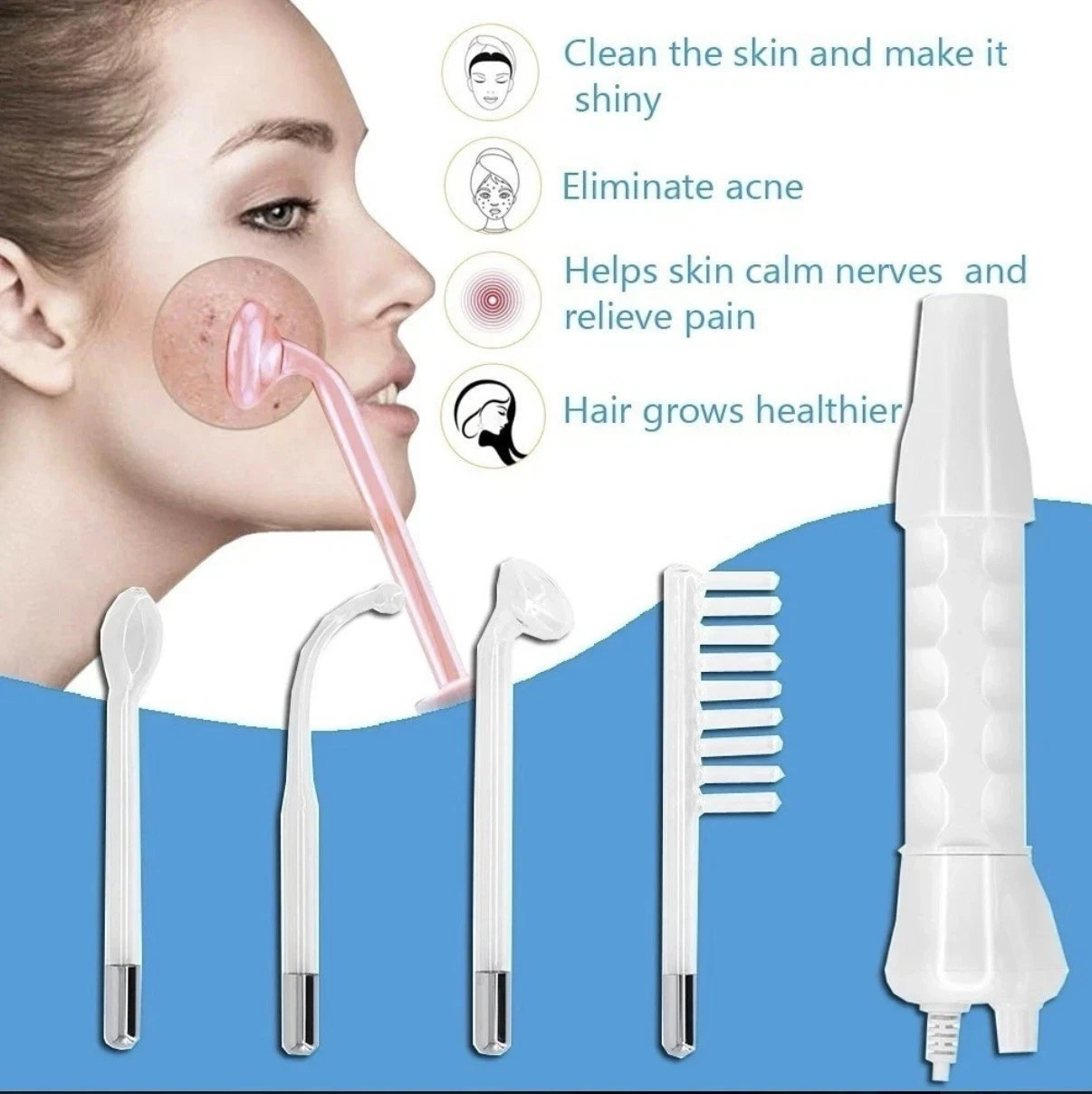 4 In 1 High Frequency Facial Wand Machine Skin Care Acne Treatment Scalp Massage