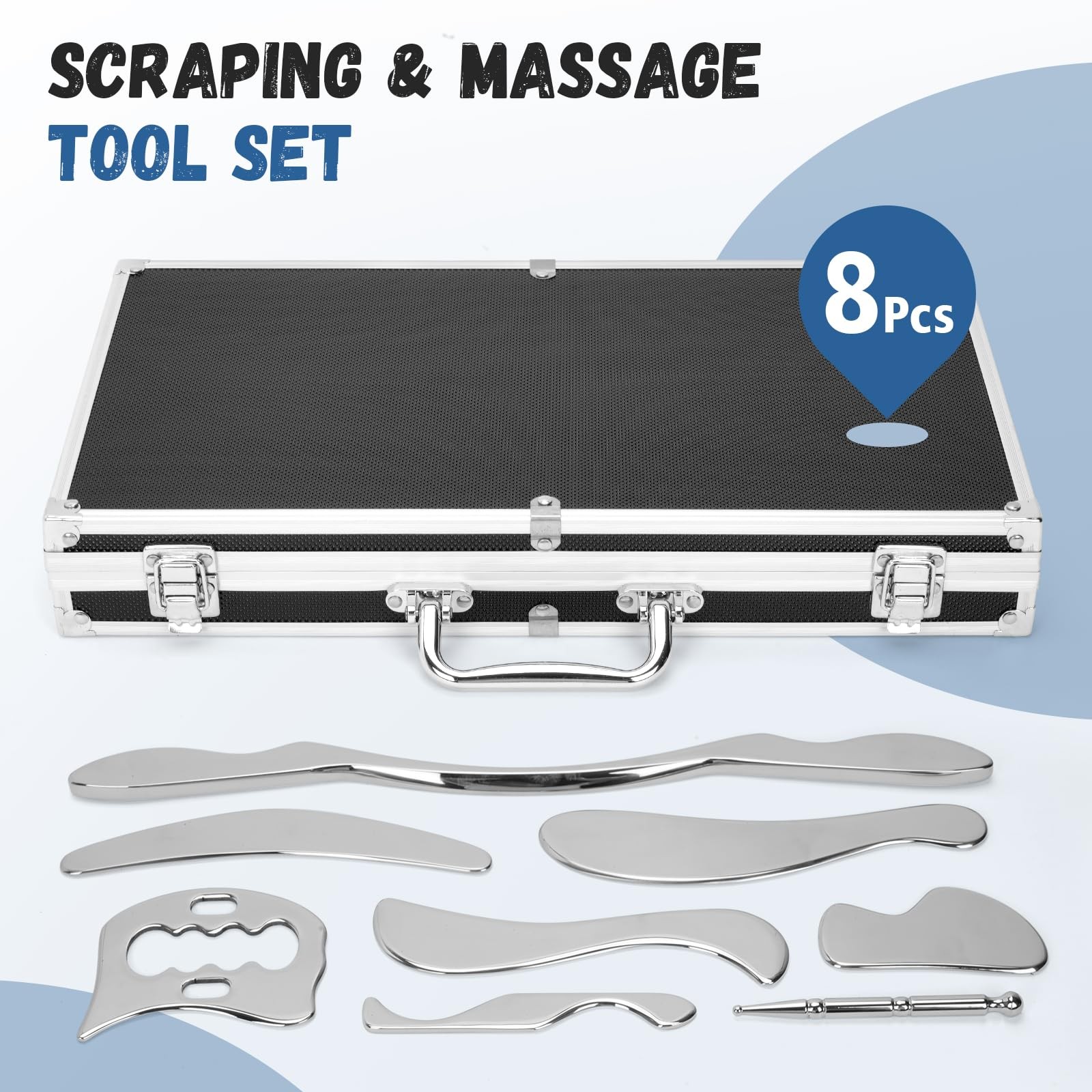 8 in 1 Stainless Steel Gua Sha Muscle Scraper Massage Tool Set IASTM Tools Po…
