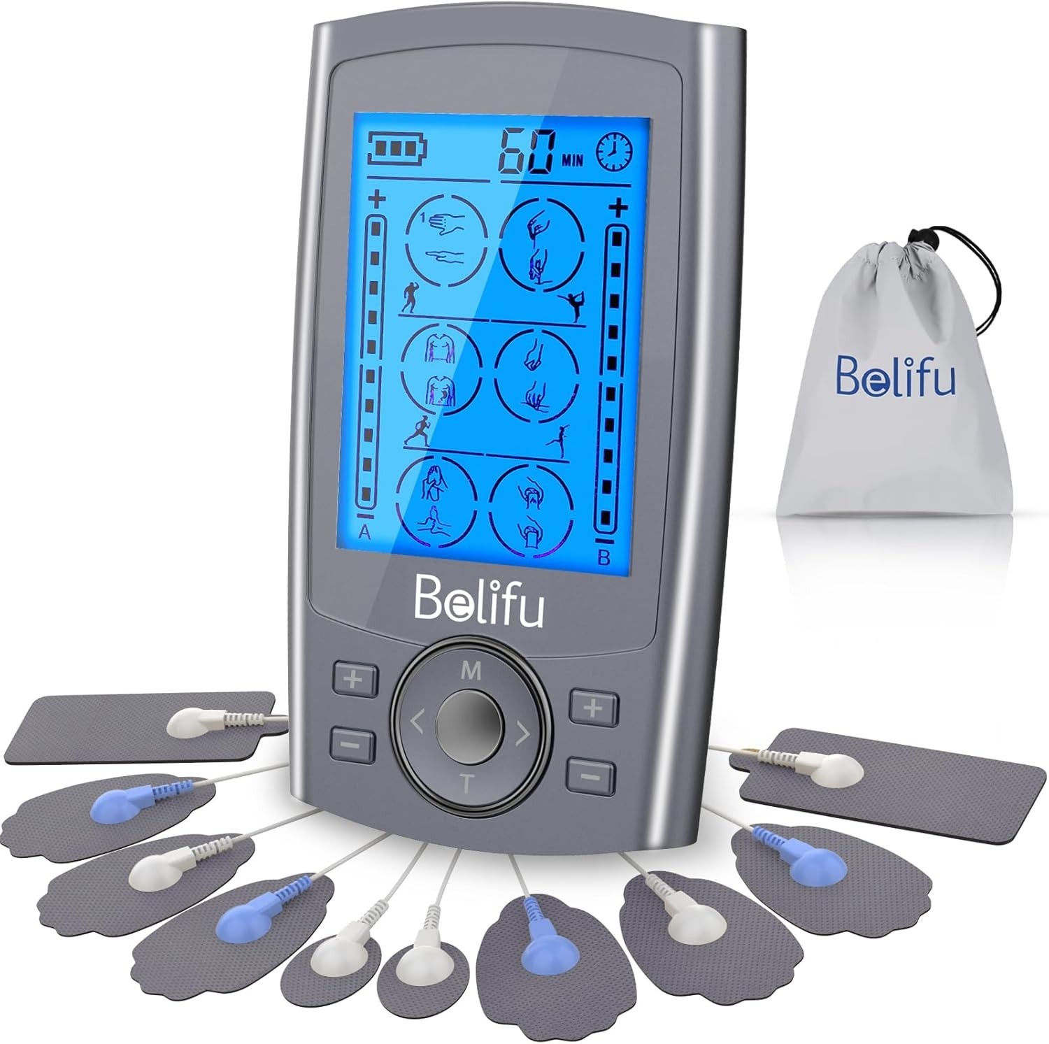 Belifu Dual Channel TENS EMS Unit 24 Modes Muscle Stimulator Pain Relief