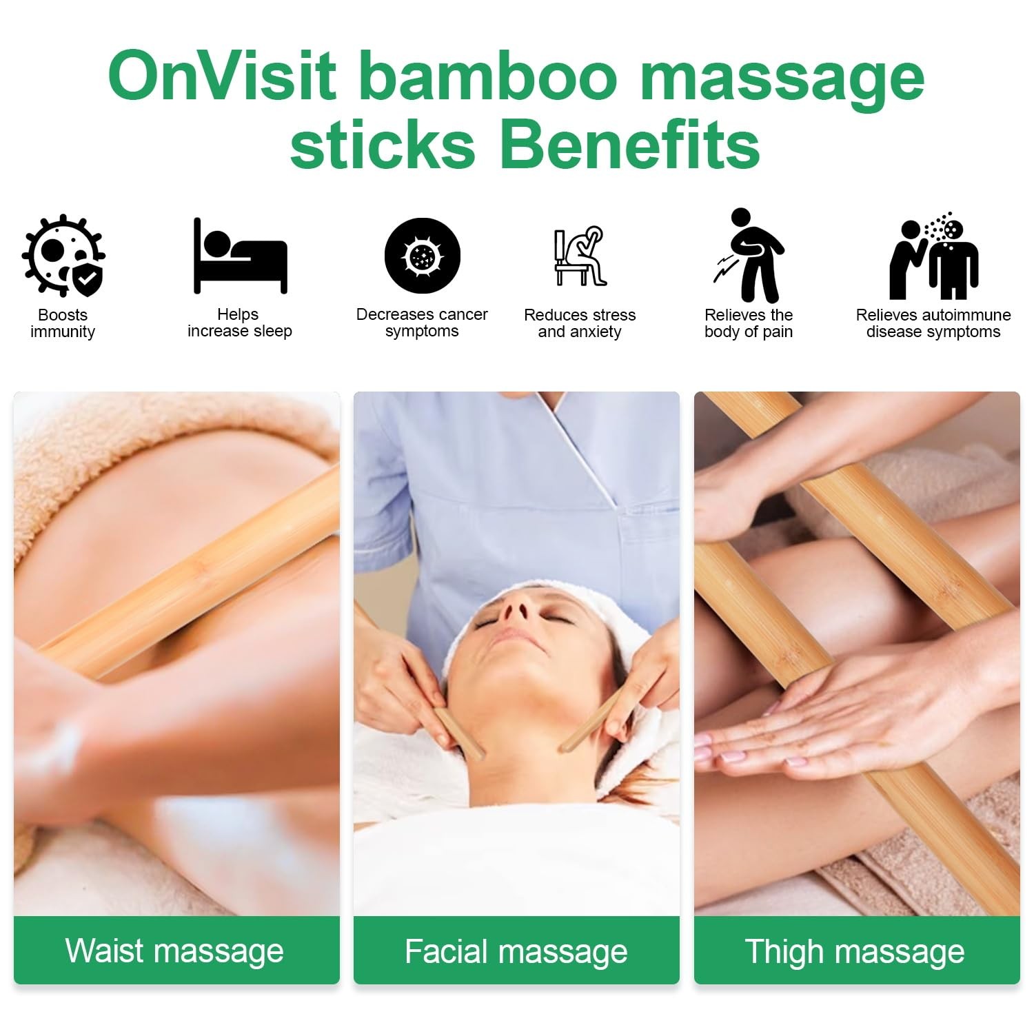 OnVisit Bamboo Massage Sticks 2pcs:15.7×1.18IN and 2pcs 11.8×0.39IN, As Show