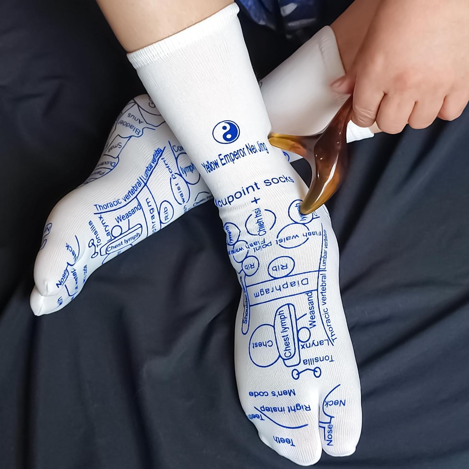 4pcs Acupressure Reflexology Socks w/ 2 Trigger Point Massage Tool Foot Massage