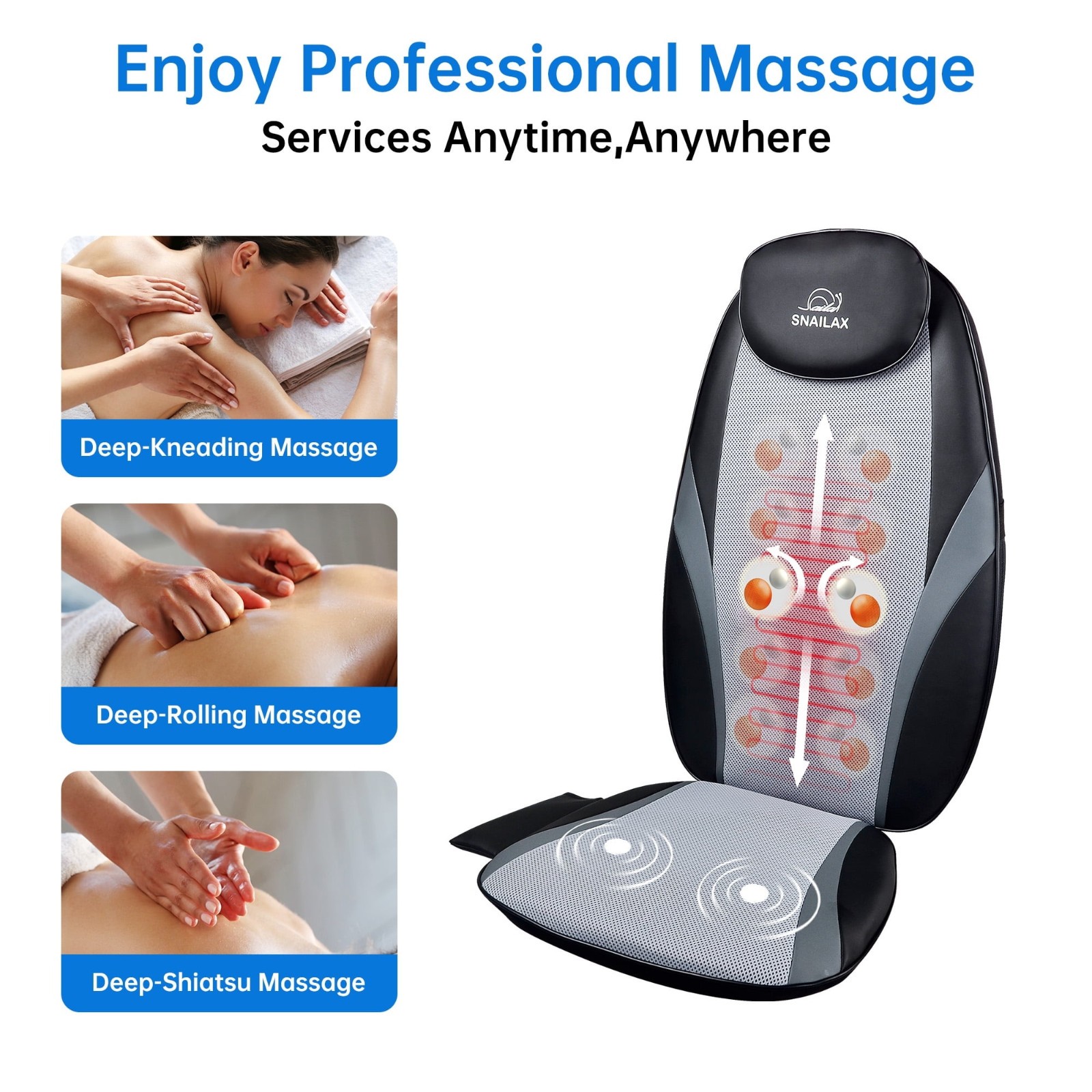 Snailax Shiatsu Back Massager with Heat Deep Kneading Pain Relief FREESHIP