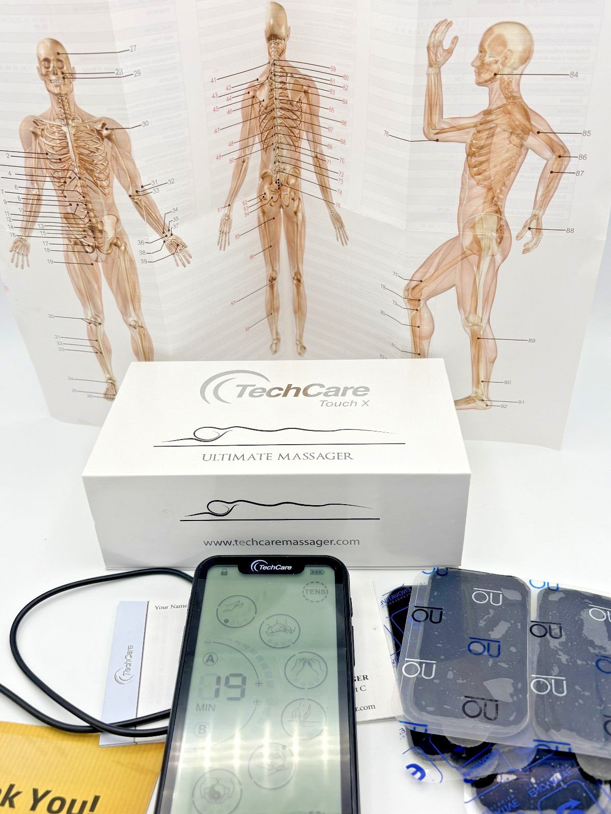 TechCare Touch X TENS EMS Unit Pain Relief Muscle Stimulator W/Pads Case charger