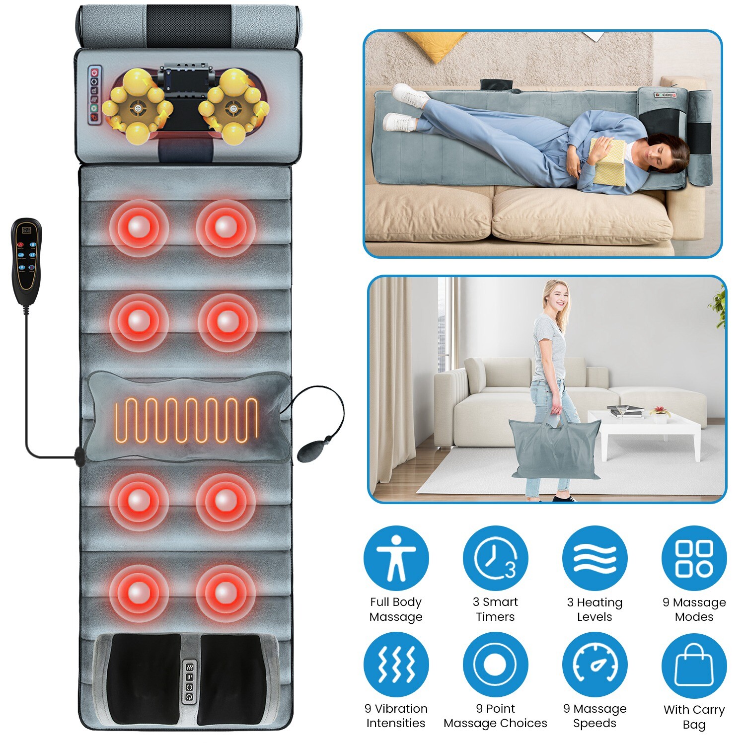 Full Body Electric Massage Mat Heating Vibration Massage Pad Cushion