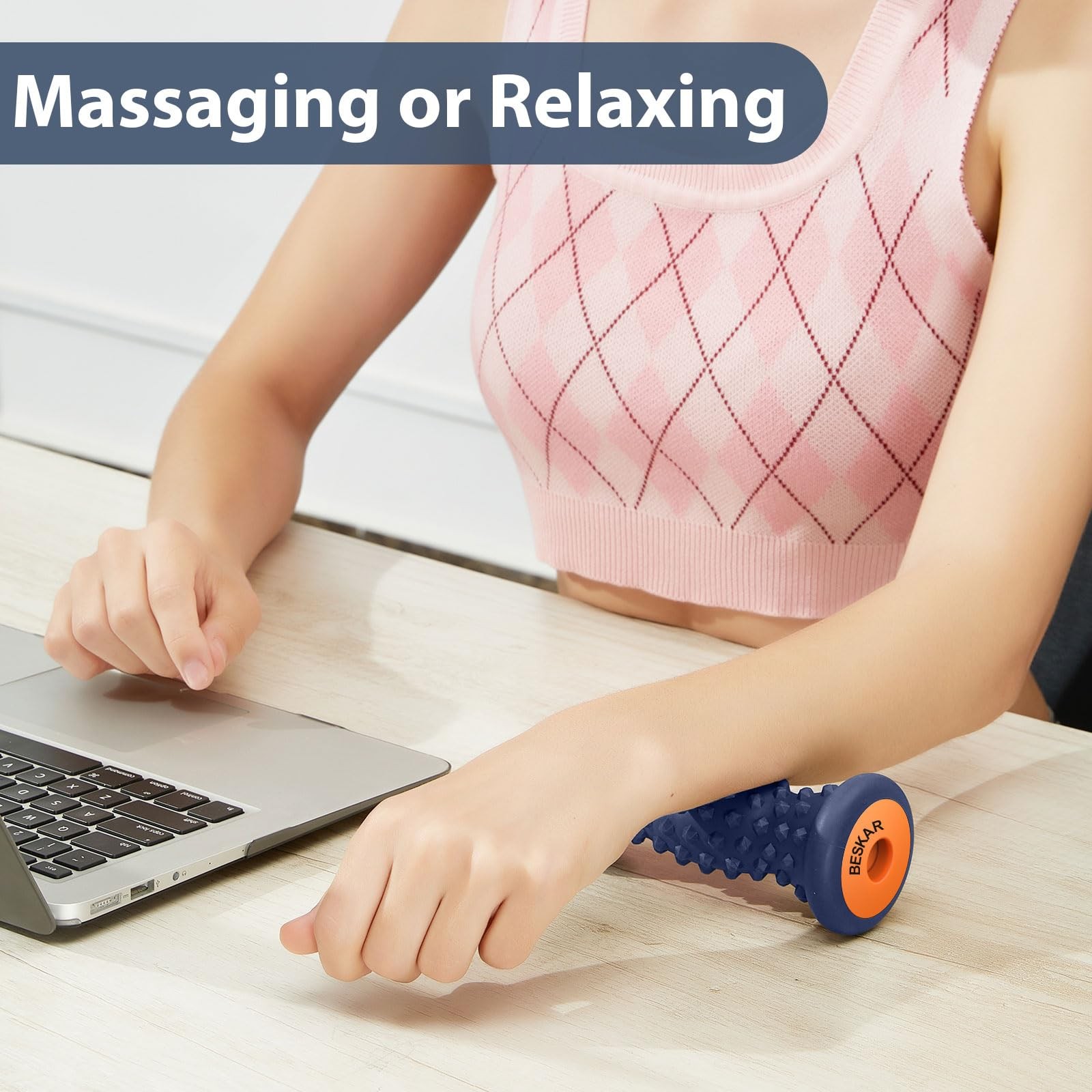 BESKAR Foot Massage Roller for Plantar Fasciitis Relief, Single, Navy Blue