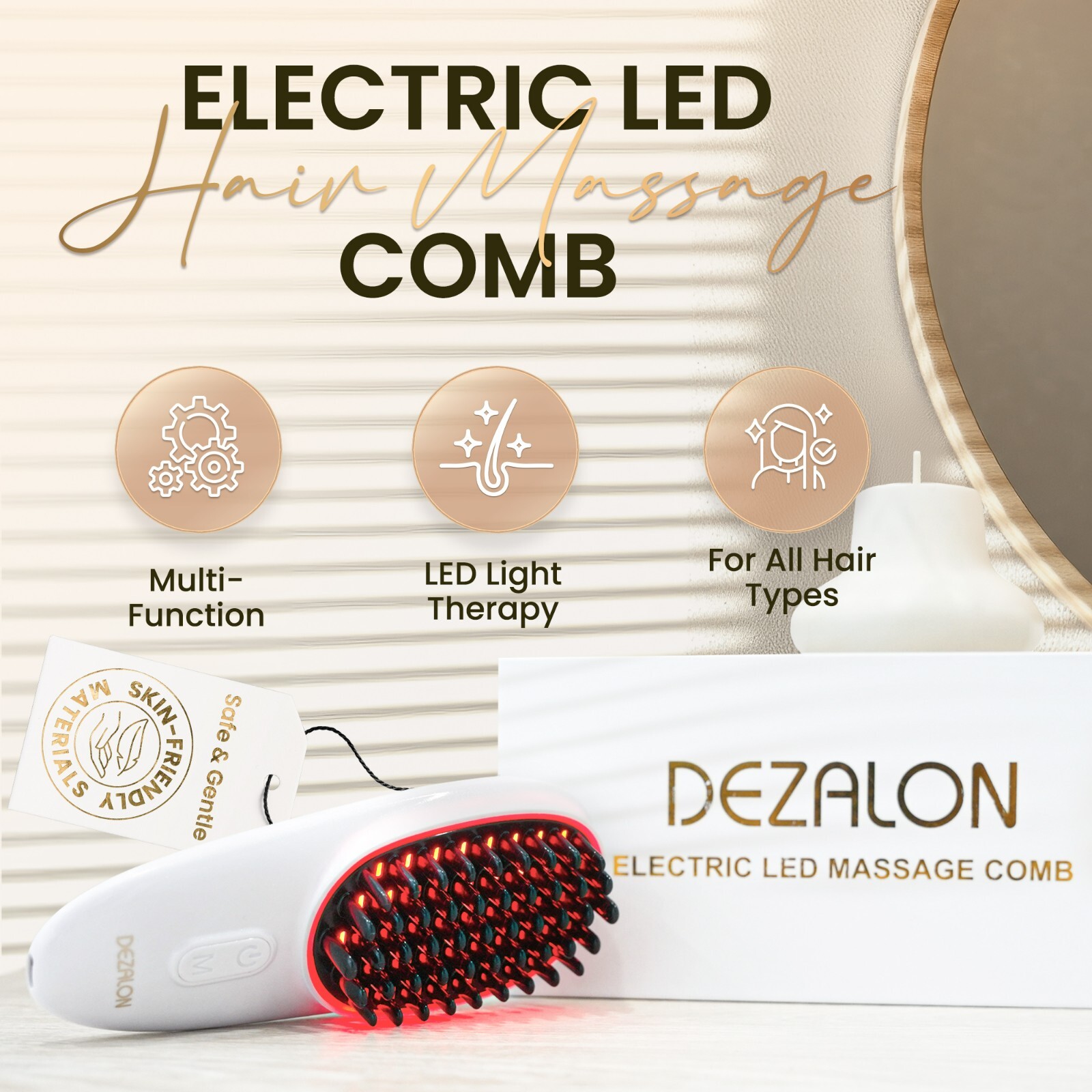 DEZALON Electric LED Scalp Massager-USB Rechargeable Red Light Vibration Brush