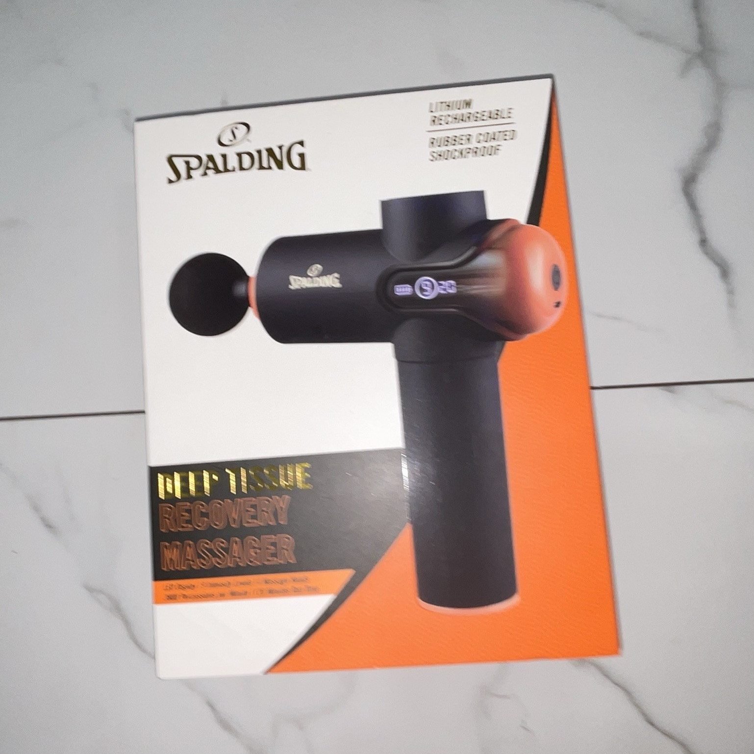 Spalding Deep Tissue Recovery Percussion Massage Gun Cordless USB-C LED 4 Heads