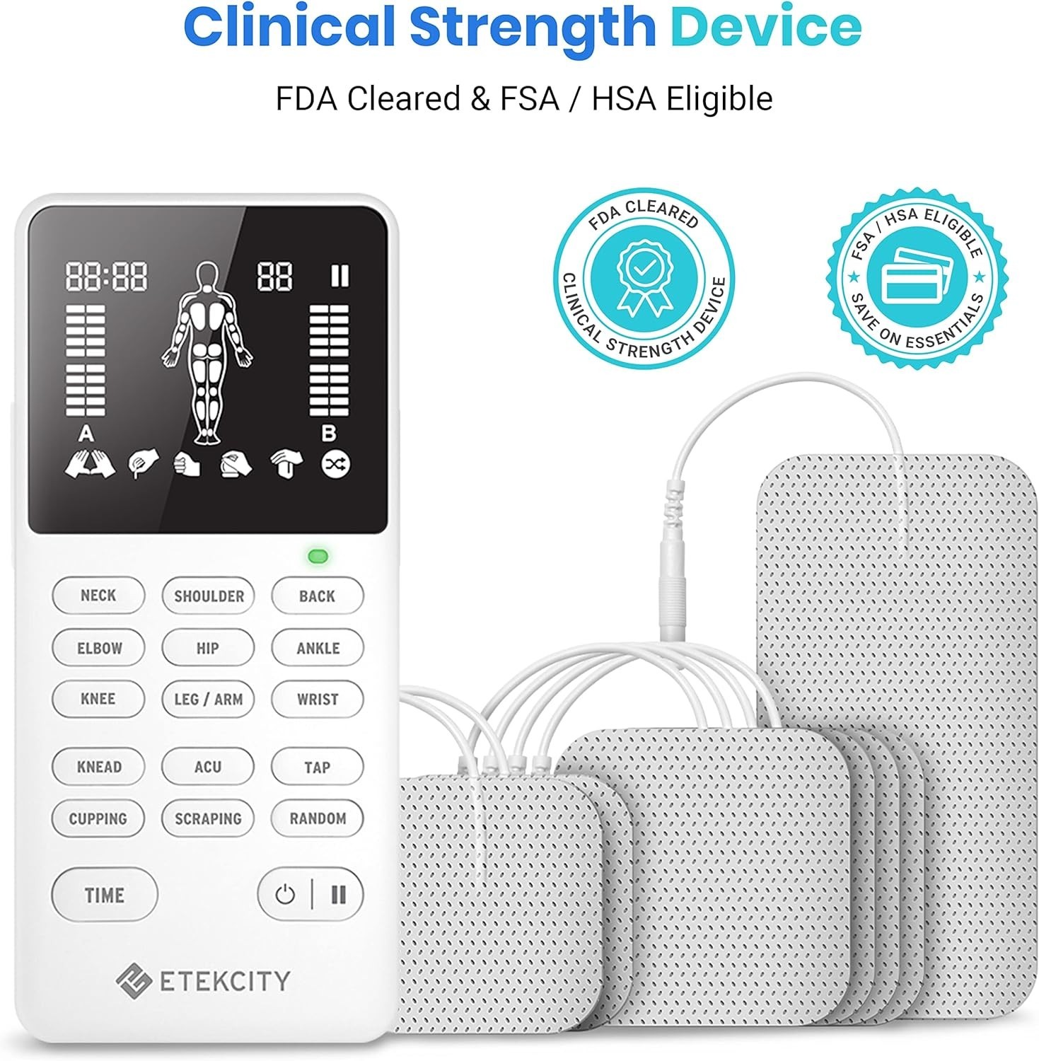 FSA HSA Store Eligible 4-Output TENS Unit, Muscle Stimulator Machine for Pain Re