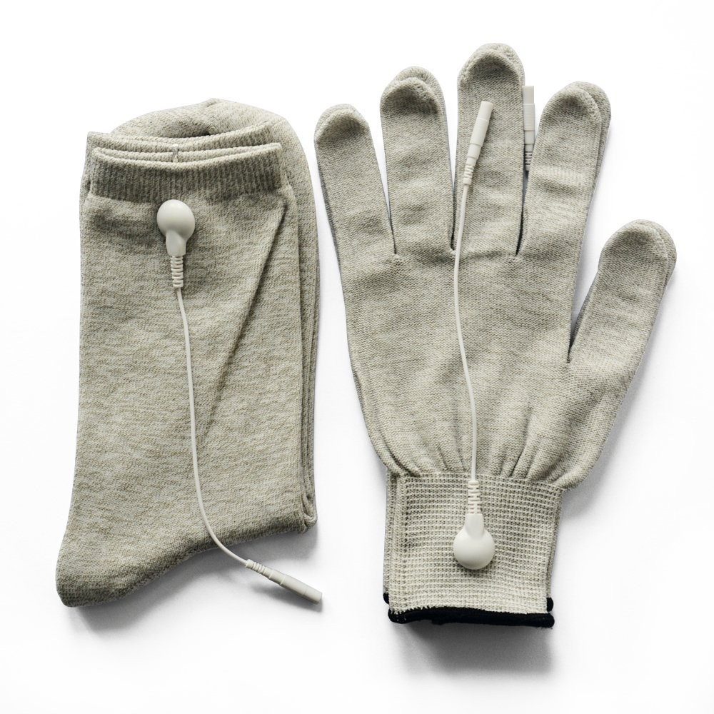 Pair of Conductive Fiber Electrode Gloves With Conductive Massage Socks With Ada