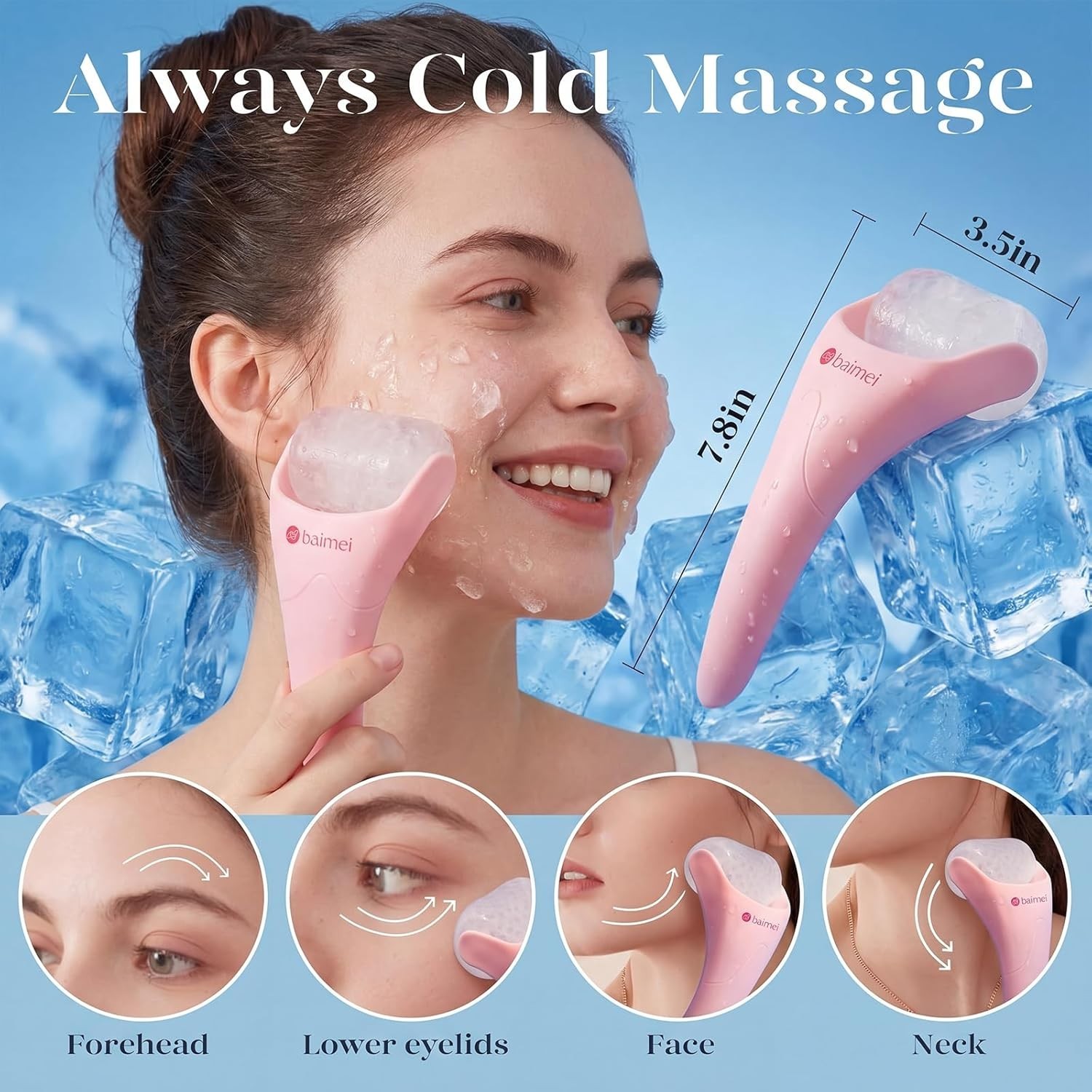 NEW BAIMEI IcyMe Ice Roller Face and Gua Sha Facial Tool Set for Women Pink