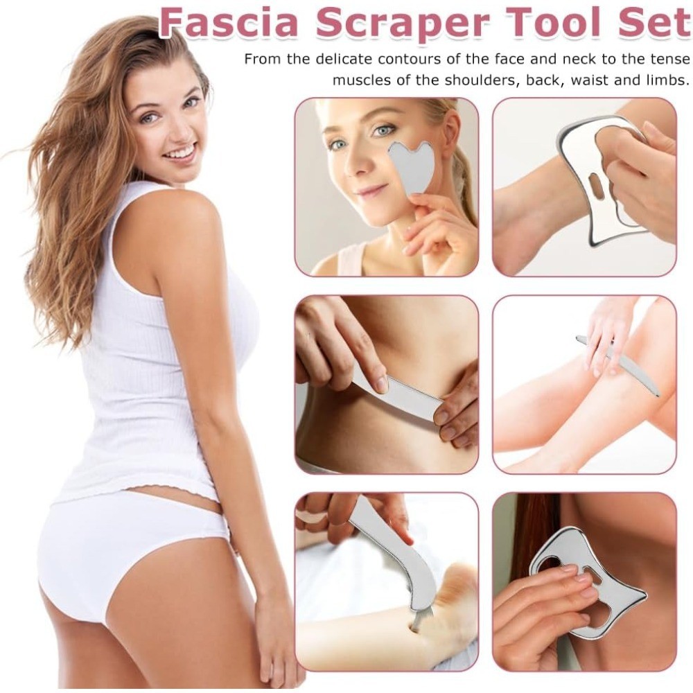 5-in-1 Stainless Steel Muscle Scraper Tool Set GuaSha Muscle Scraping Tools Set,