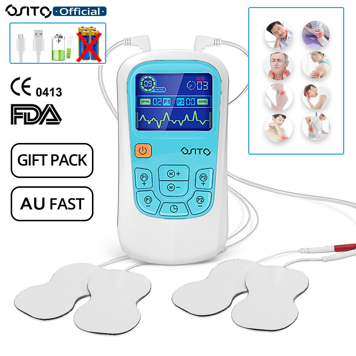 Tens Unit Muscle Stimulator Electronic Pulse Massager For Back Neck Pain Relief
