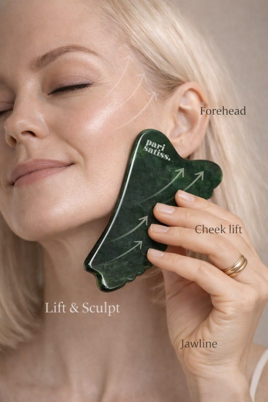 Nephrite Jade Gua Sha Tool for Facial Sculpting, Neck & Jawline Massage, Lymphat