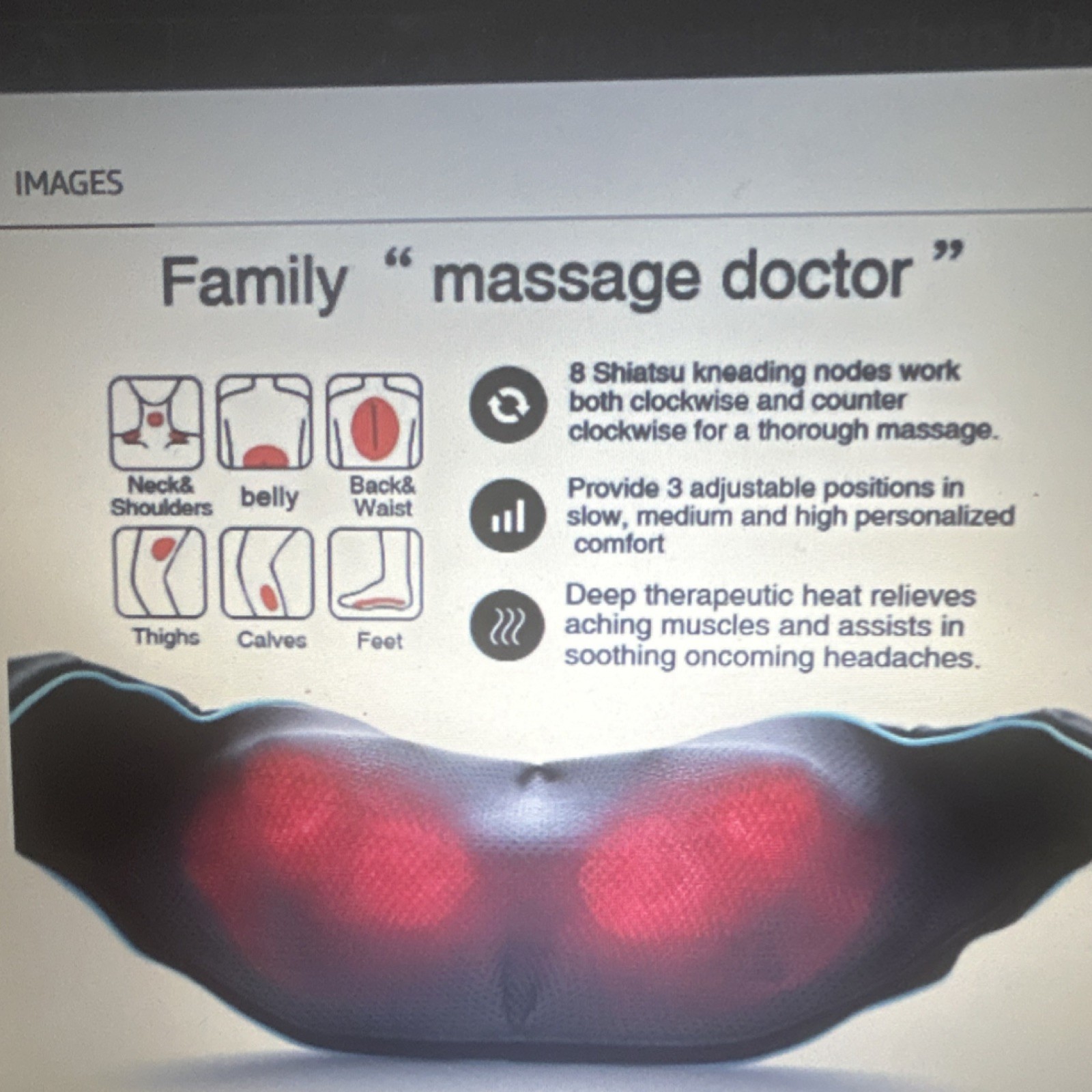 MO CUSHLE Shiatsu Percussion Massager Belt Heated Electric 8-Head Neck Back