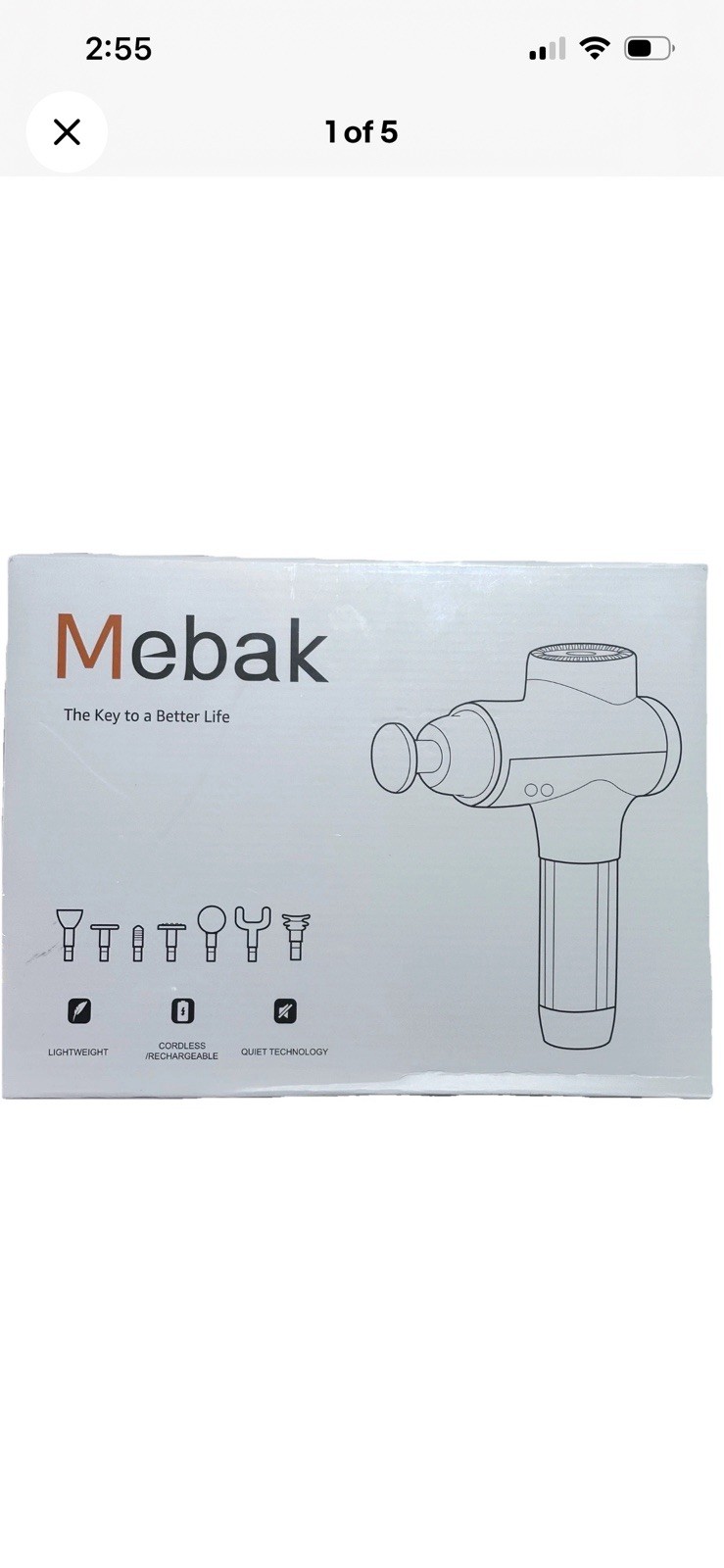 Mebak 3 Cordless Rechargeable Quiet Massage Gun 7 Heads Case Deep Tissue