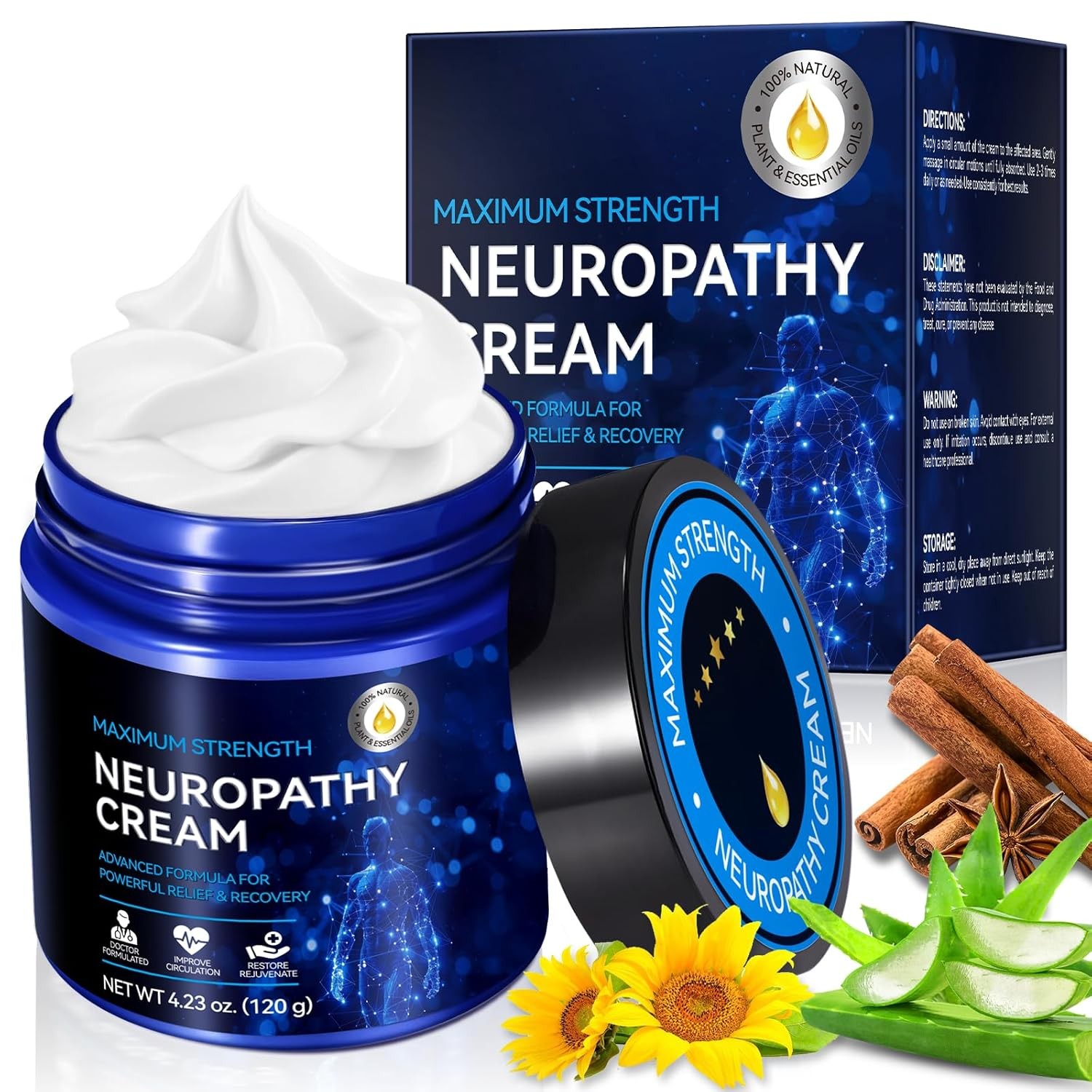 Neuropathy Cream Extra Strength Nerve Relief Cream for Feet, Legs, Neck, 4 oz