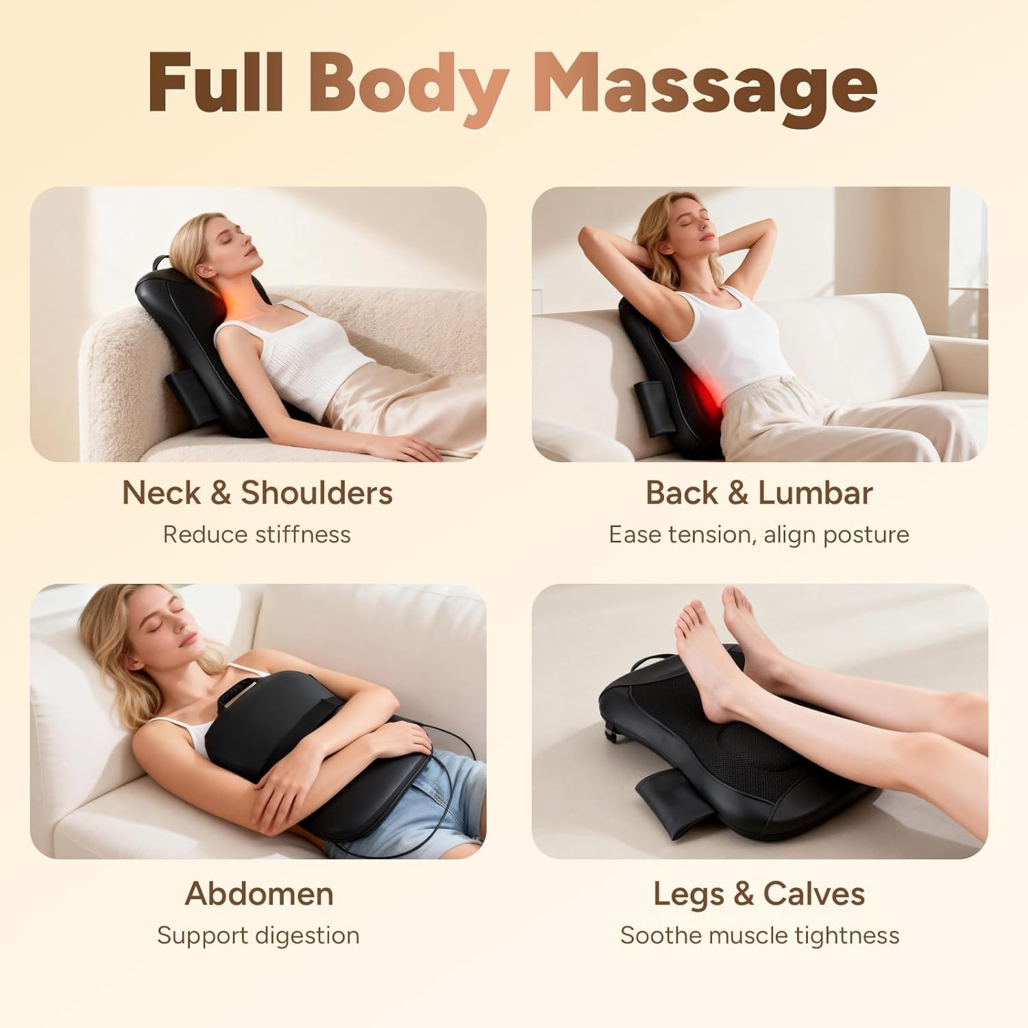 Back Massager with Heat, 4D Rolling Massage Nodes for Upper & Lower Back Pain