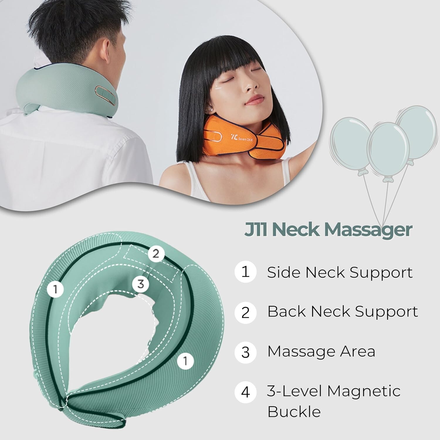 7C Neck Massager Shiatsu Heat Electric Massage Pillow Deep Tissue – Baby Blue