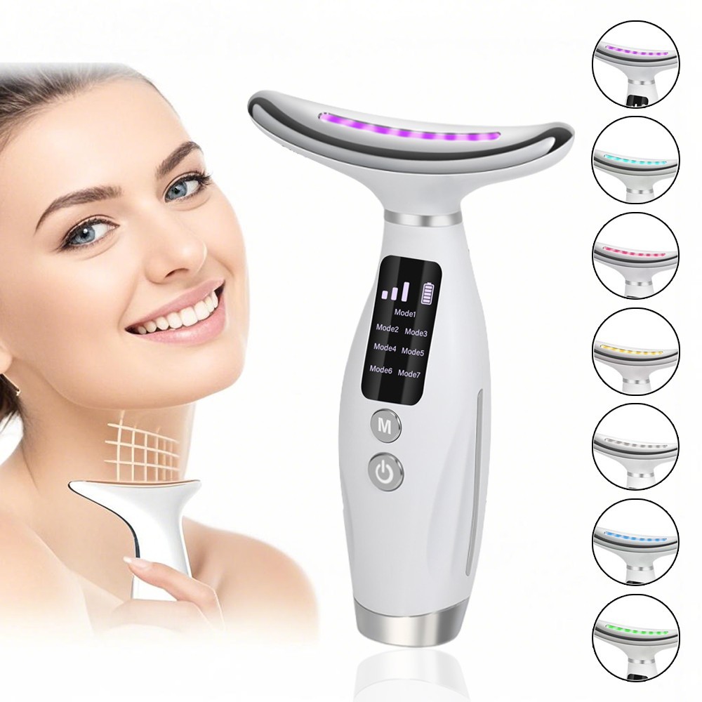 7-Color LED Facial & Neck Massager – Anti-Wrinkle & Skin Tightening Device
