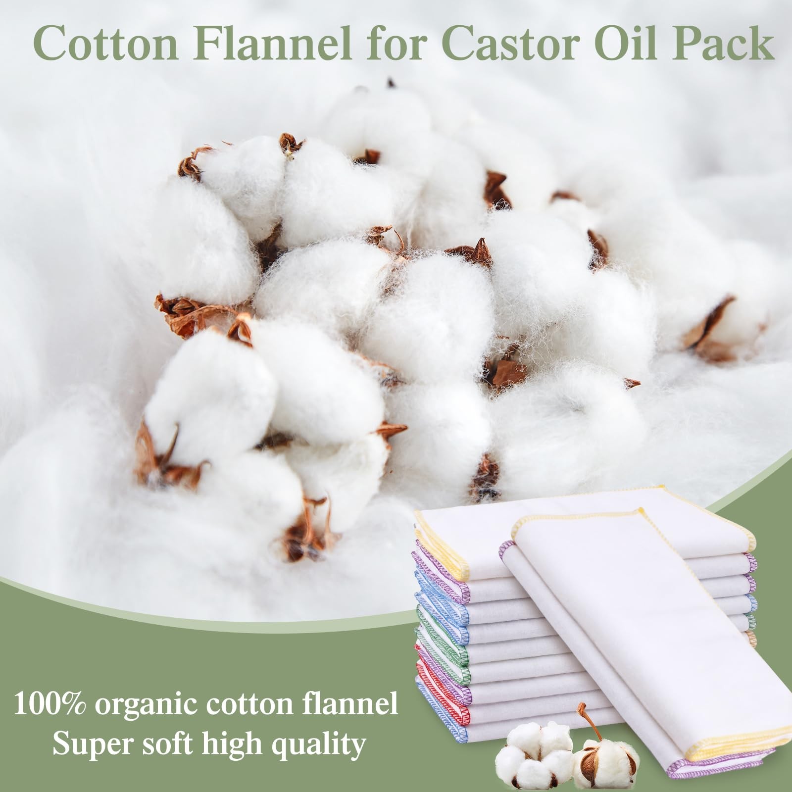 36 Pcs Organic Cotton Flannel for Castor Oil Pack Wrap Unbleached Reusable Ca…