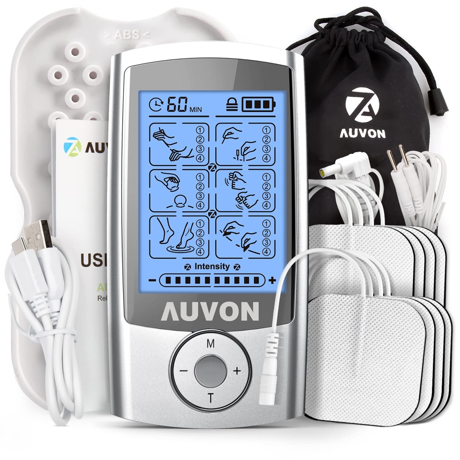 Rechargeable TENS Unit Muscle Stimulator – 24 Modes, 8 Premium Electrode Pads fo