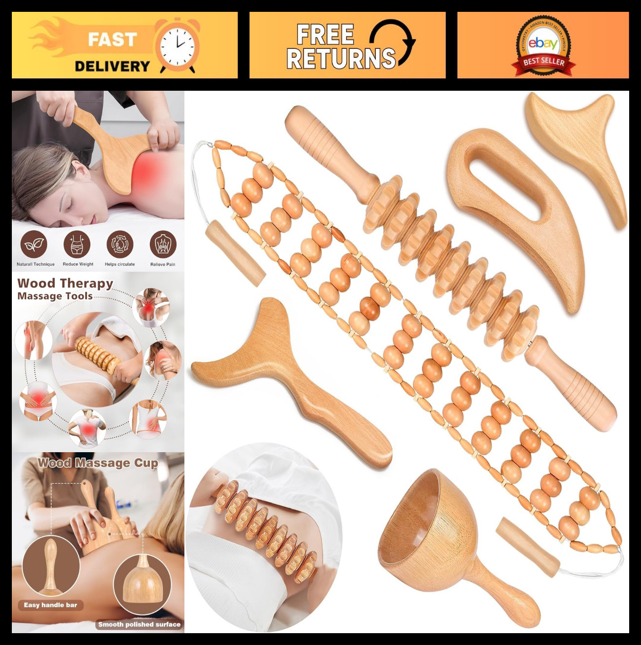 12-in-1 Wooden Massage Therapy Tools Set for Lymphatic Drainage & Body Sculpting