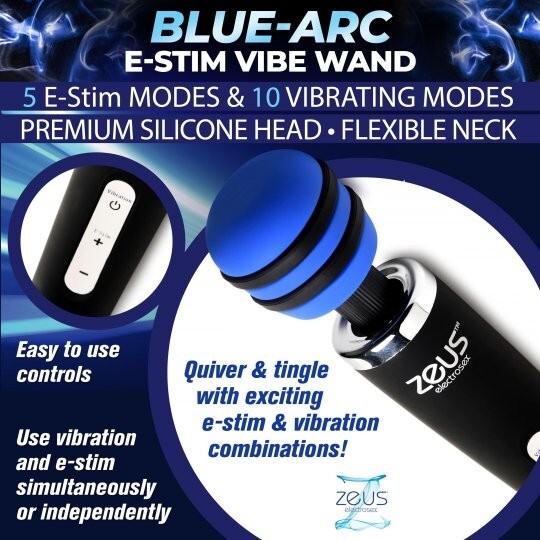 E-Stim Vibrating Massage Wand Electronic Electro Zeus Kit Twilight Blue Arc Real