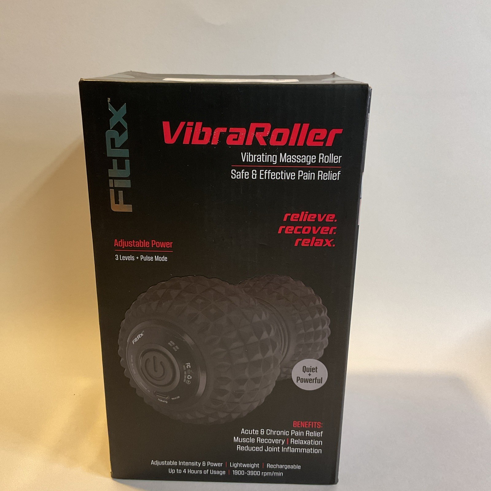 FitRx VibraRoller, Vibrating Massage Roller, Quiet & Powerful, 3 levels, NEW