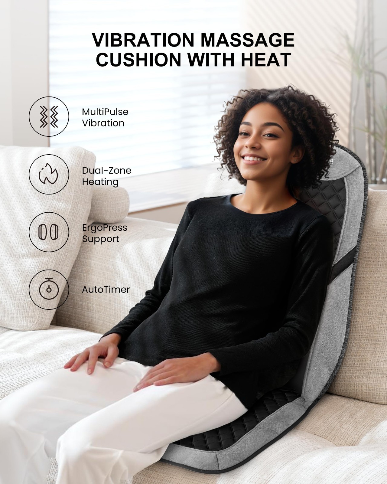 Back Massager with Heat – Adjustable Massage Chair Pad & Seat Cushion for Pain R