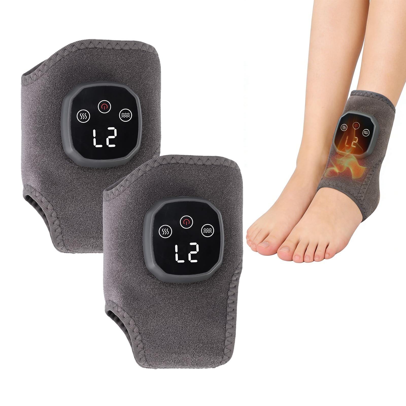 Cordless Foot Massager with Heat – 2-in-1 Warming Wrap (2-Pack) | 3 Massage M…