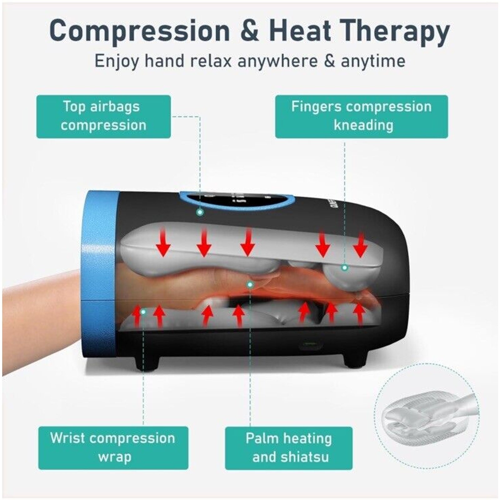 Hand Massager, Cordless Hand Massager with Heat and Compression