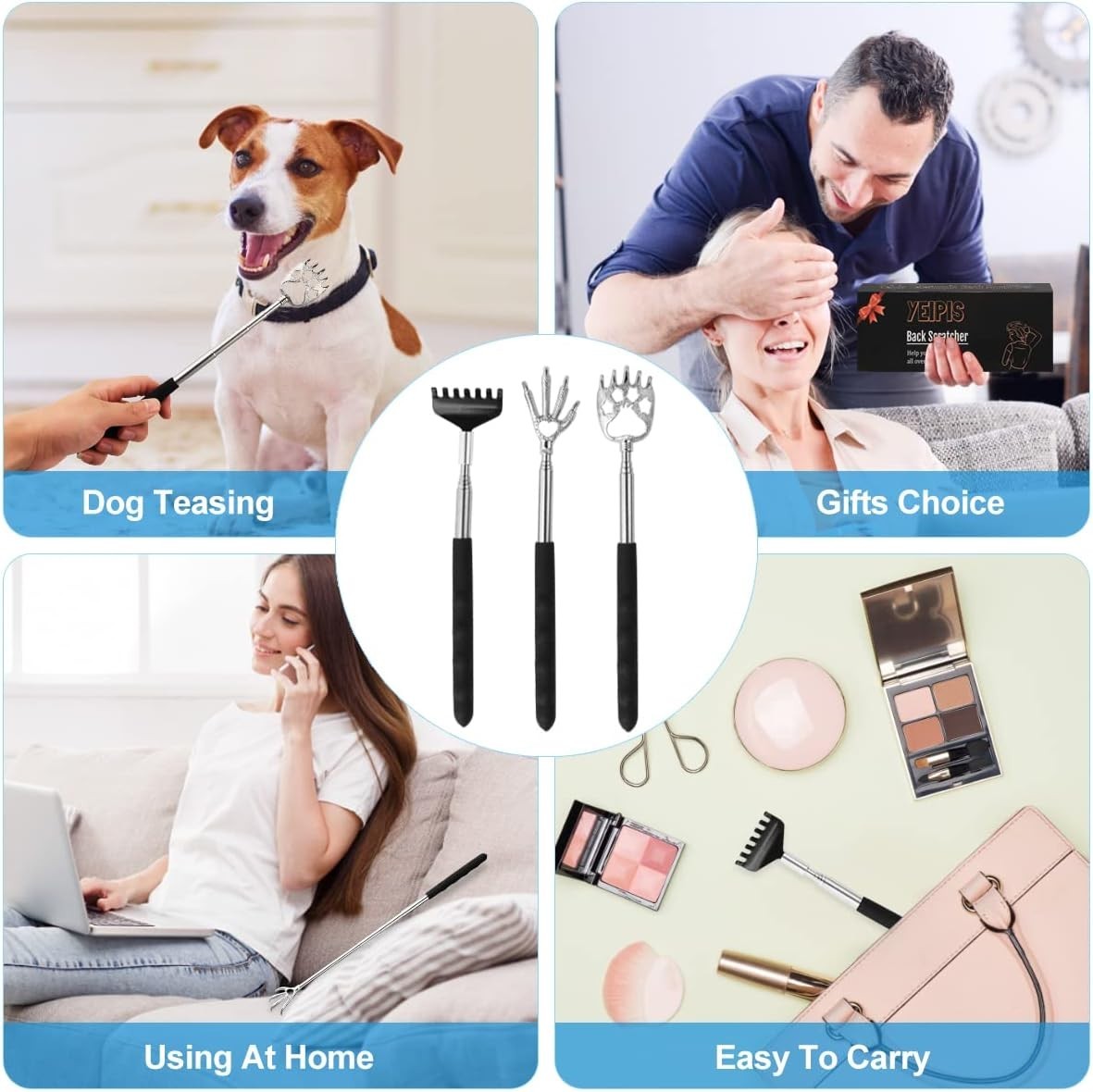 Telescoping Back Massager Tools – Unique 3 Claw Designs for Hard-to- Itches