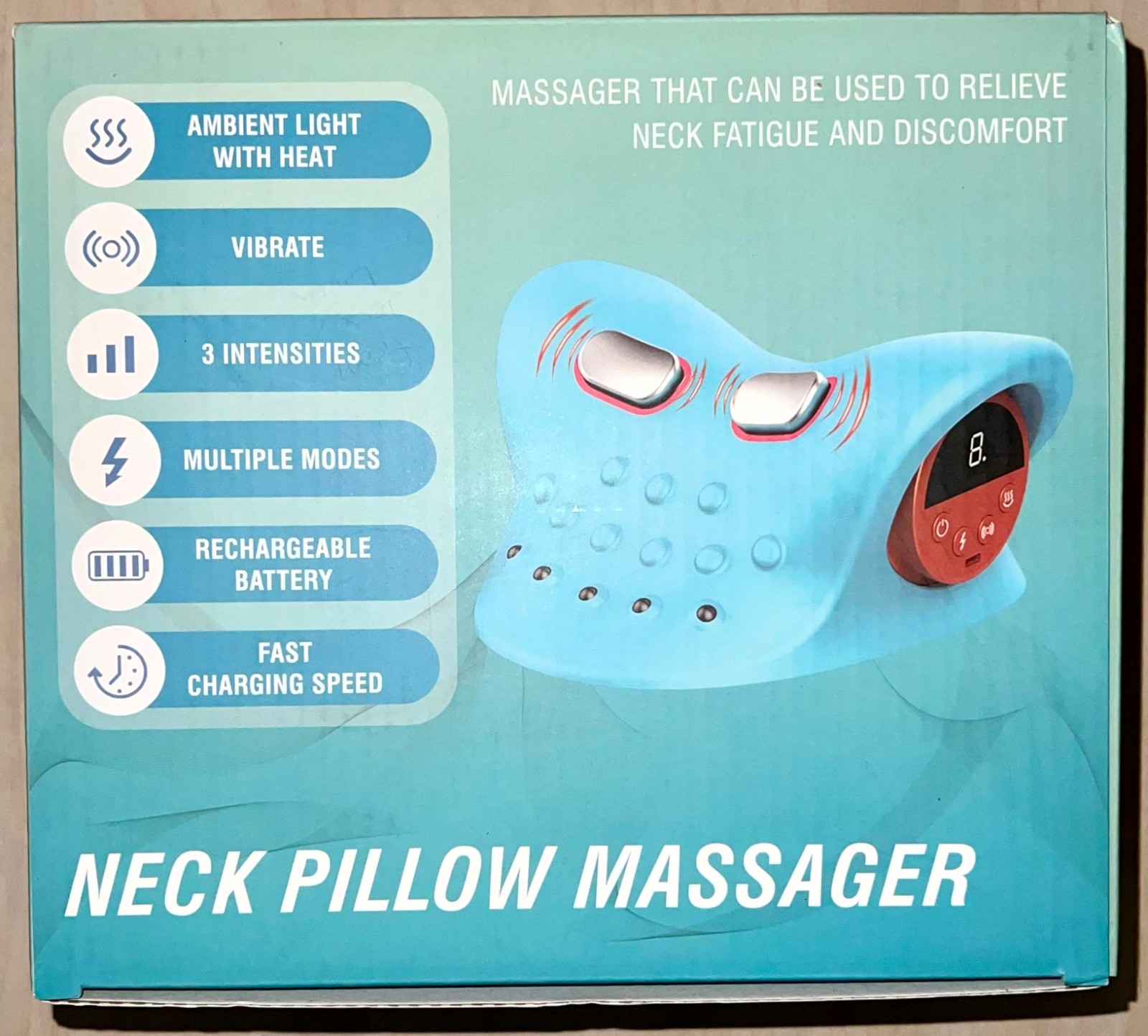Neck Pillow Massager with Heat, Vibrate, Multiple Modes, Rechargeable battery