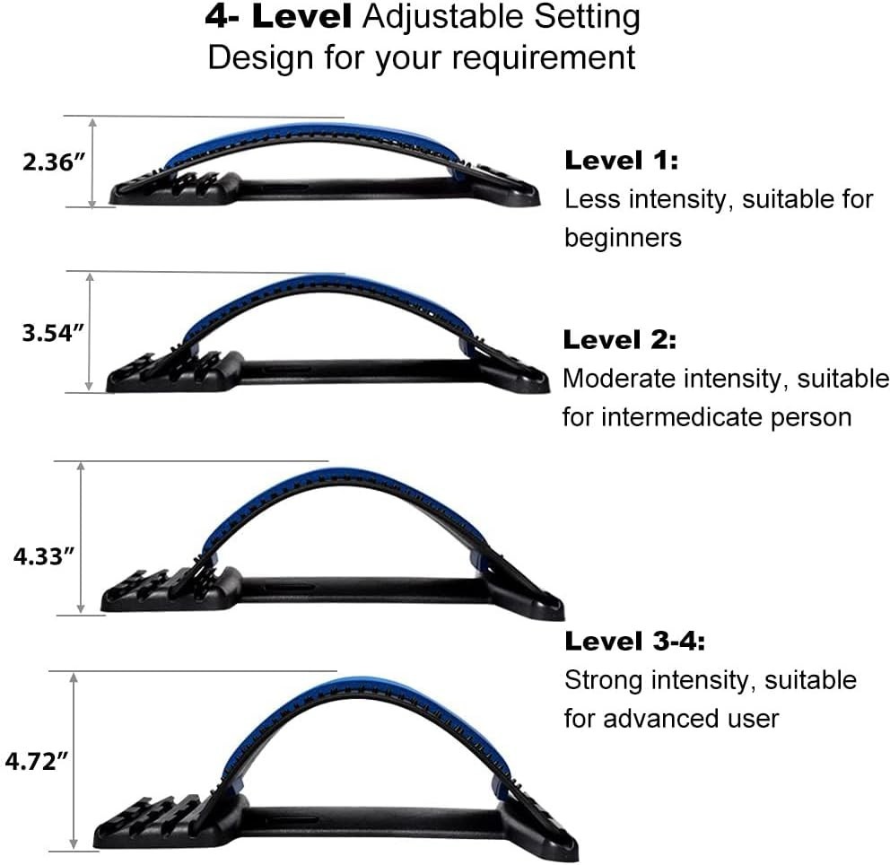 4 Level Adjustable Back Stretcher for Lower Back Pain Relief Blue