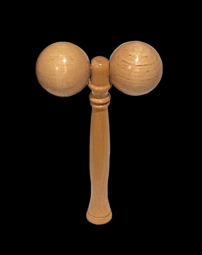 Body Massager 9×5 in Twin Ball Solid Wood Roller with Handle