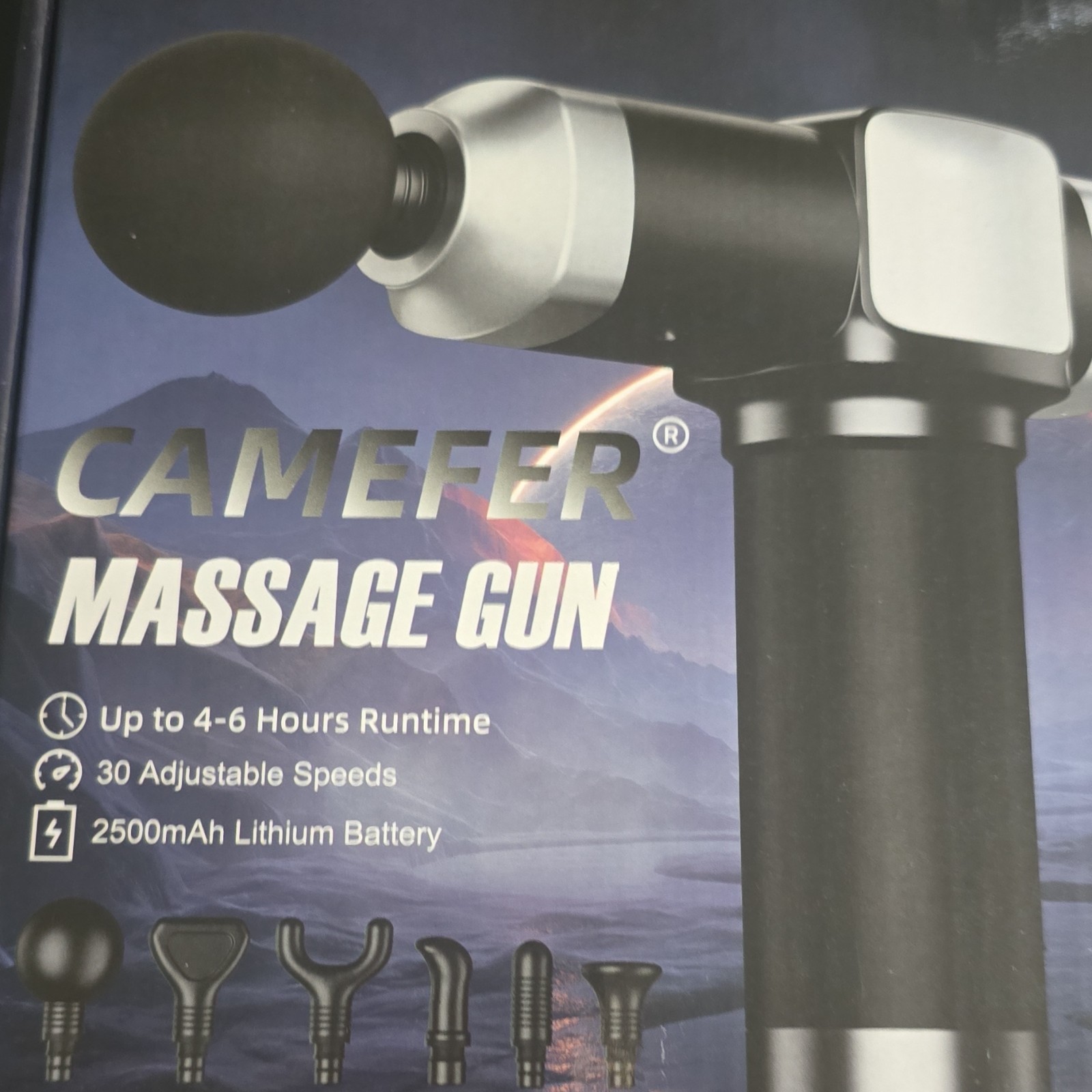 CAMEFER Massage Gun 6 Heads 30 Speeds Cordless Percussion 4-6Hr Battery