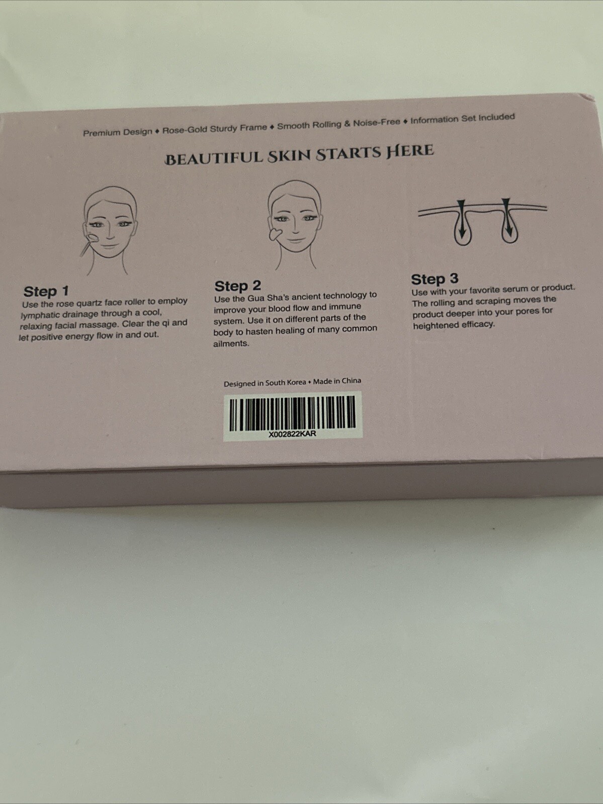 Rose Quartz Face Roller Gua Sha Self Care Set With Pouch Pamper Anti Aging Pink