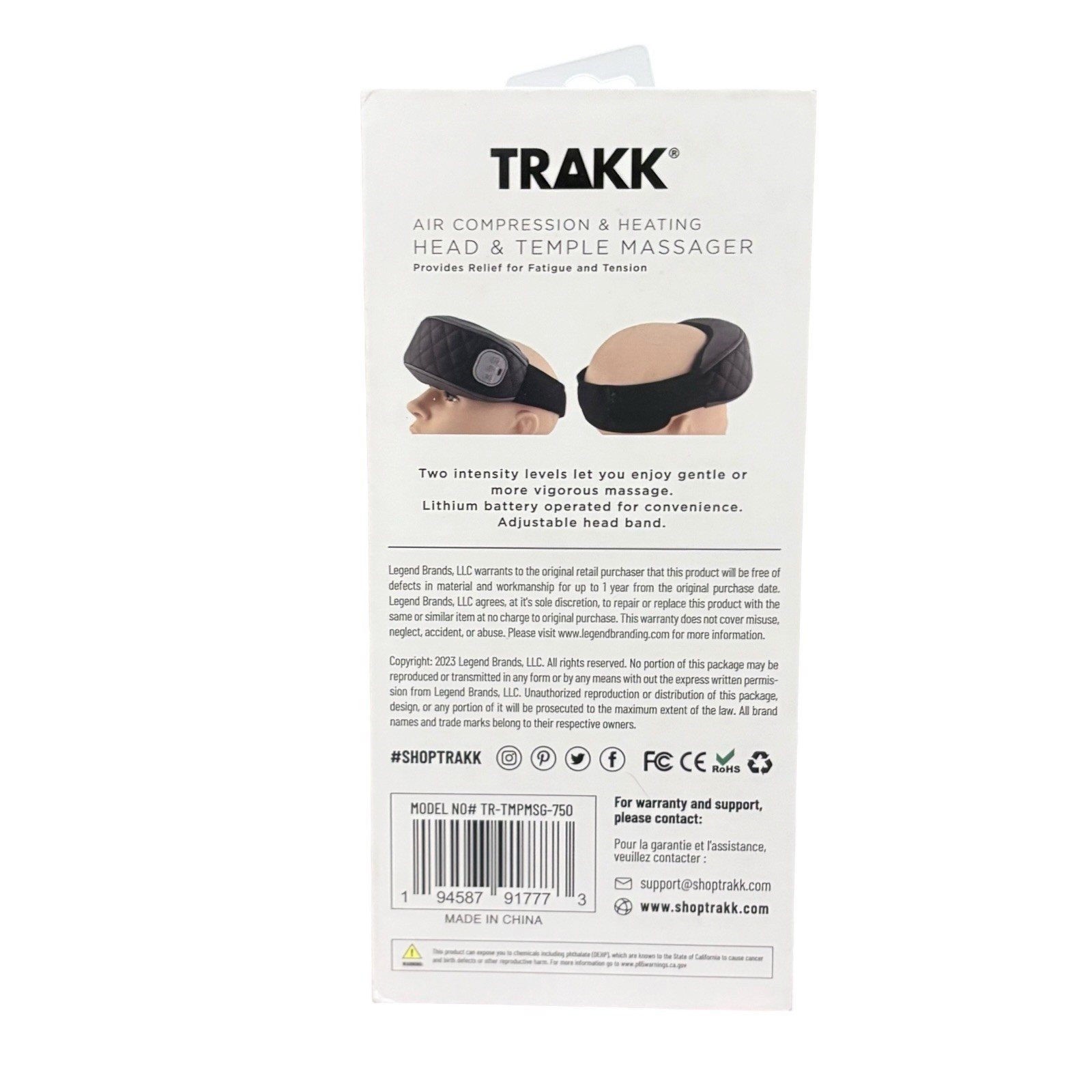 TRAKK Air Compression Heating Head Temple Massager Rechargeable Black #501