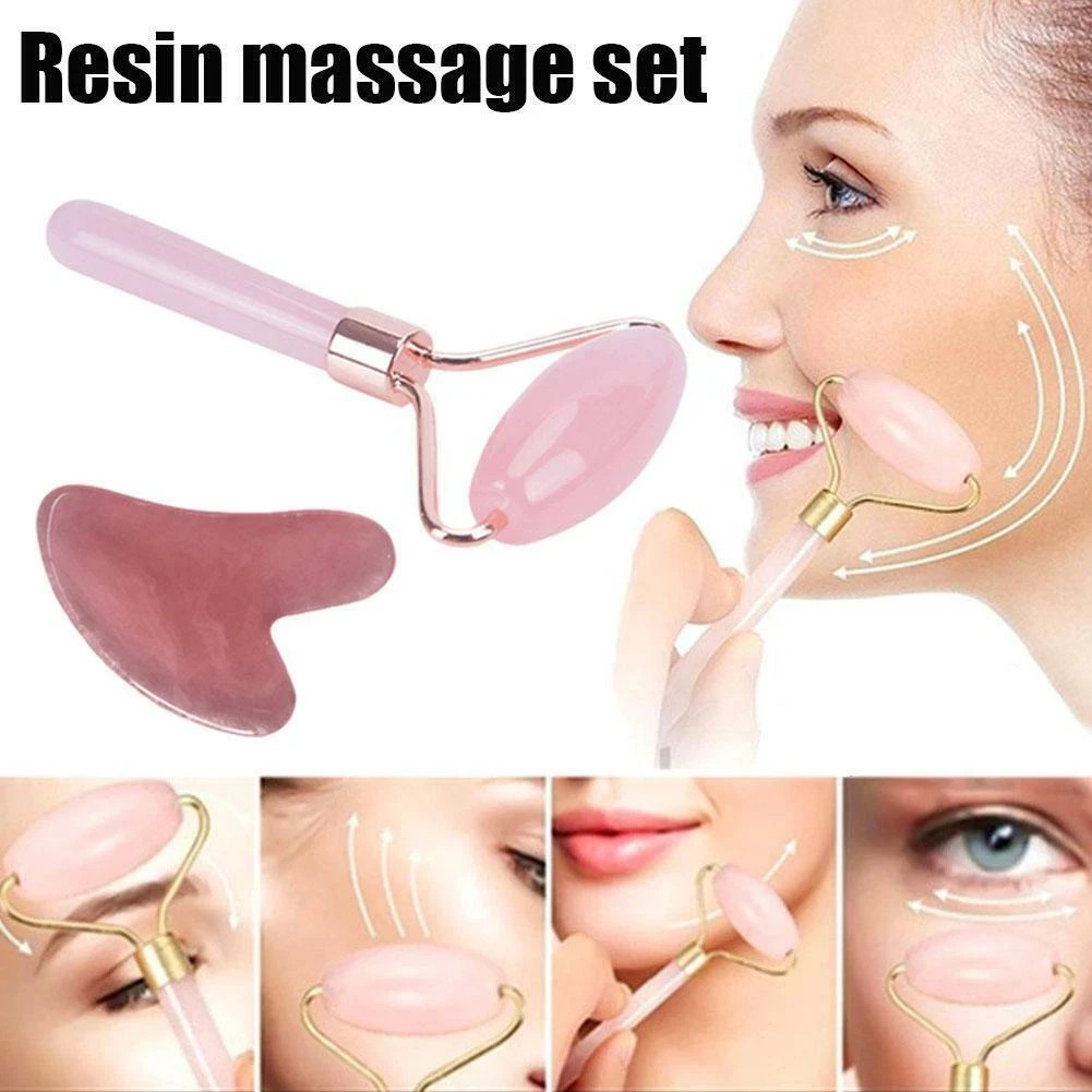 NEW Gua Sha Face Roller Stone Natural Rose Quartz Body Massager Facial Therapy