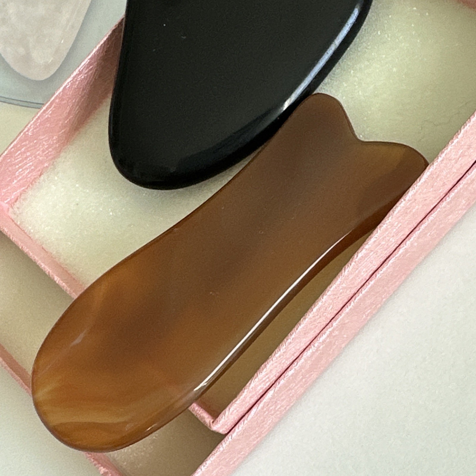 5pc Gua Sha Set Natural Jade Rose Quartz Black Obsidian Brown Agate Massage Tool