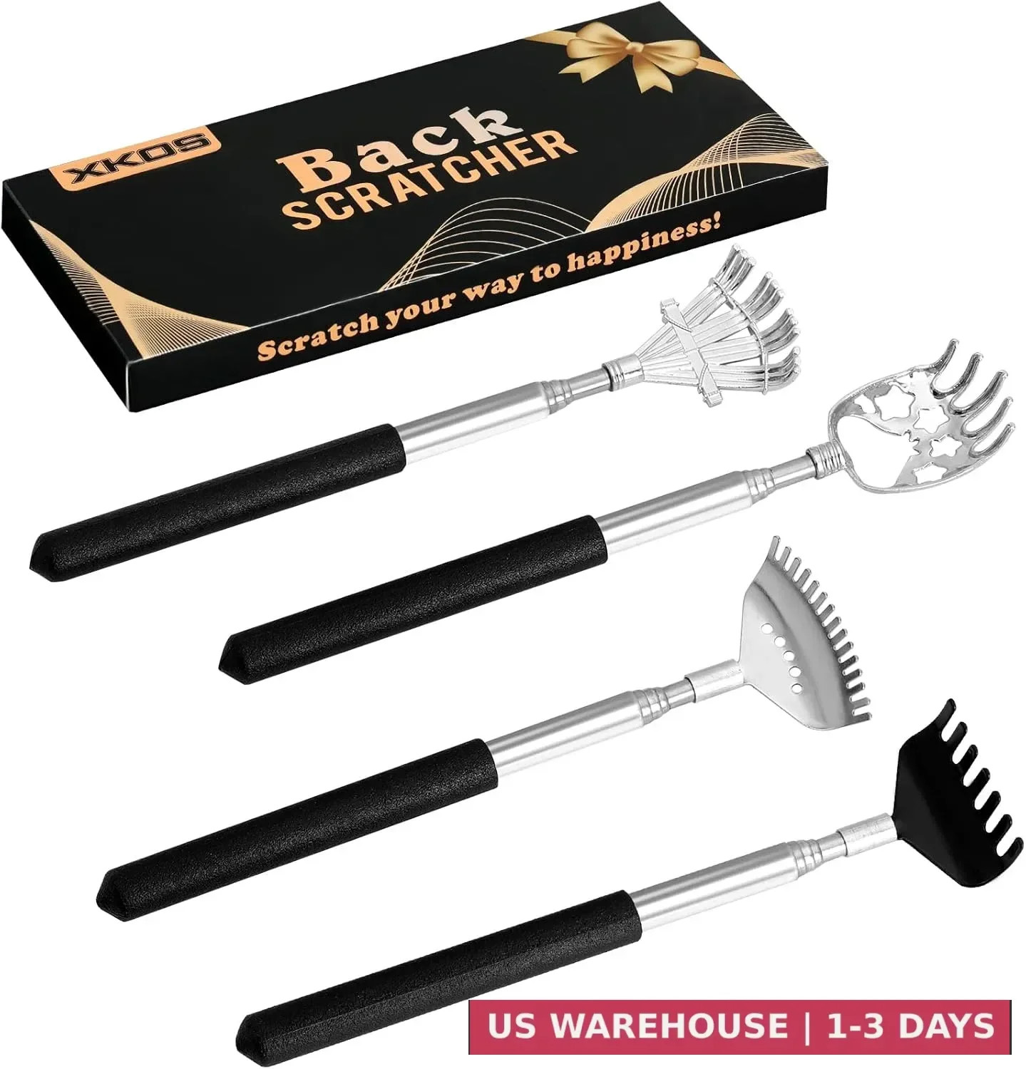 Xkos 4 Pack Different Back Scratcher Portable Telescoping Rubber Handles