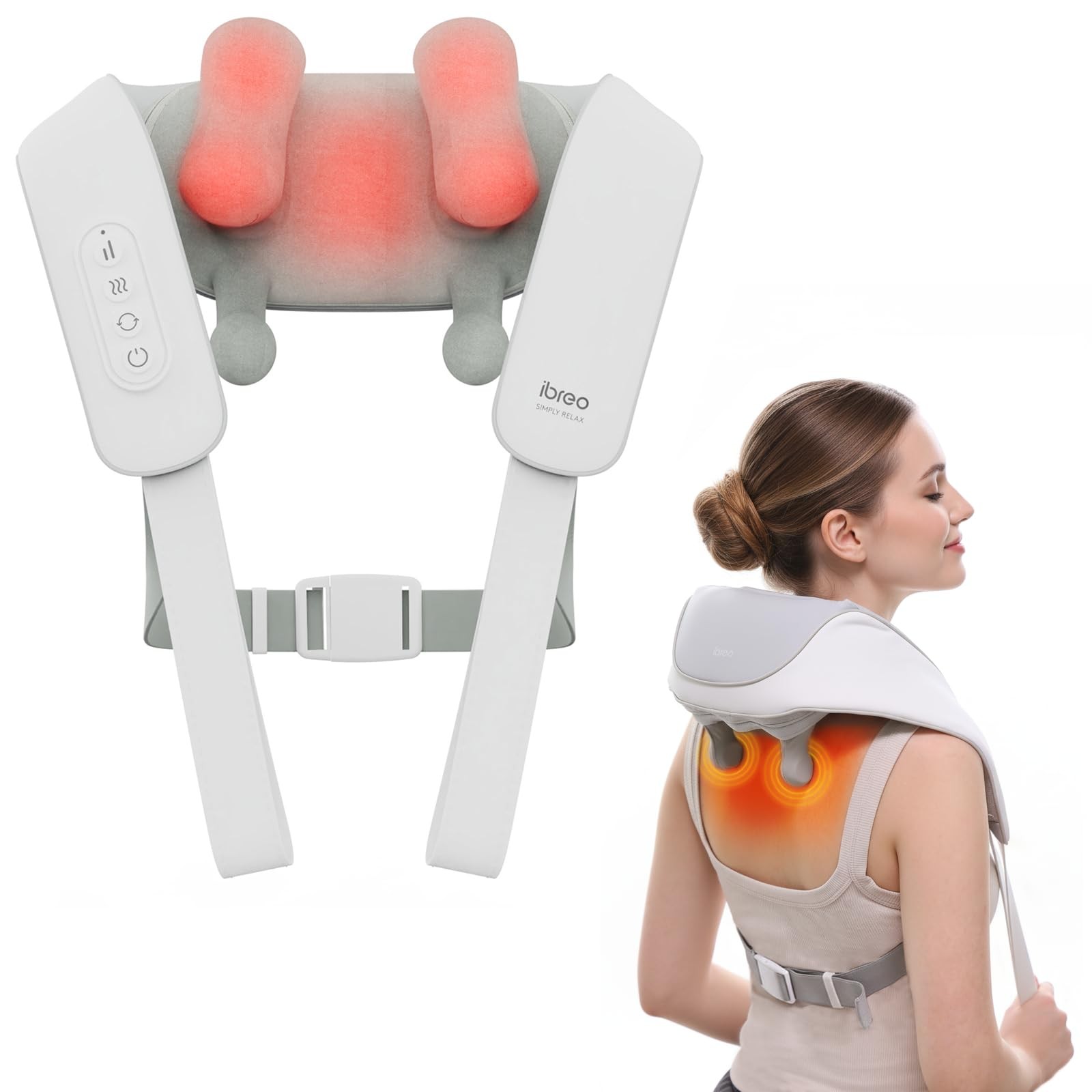 Cordless Shiatsu Neck Back Massager with Heat 3 Modes