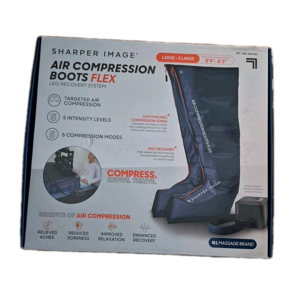 Sharper Image Air Compression Boots Large/XL 5 Intensities, 5 Massages – Blue