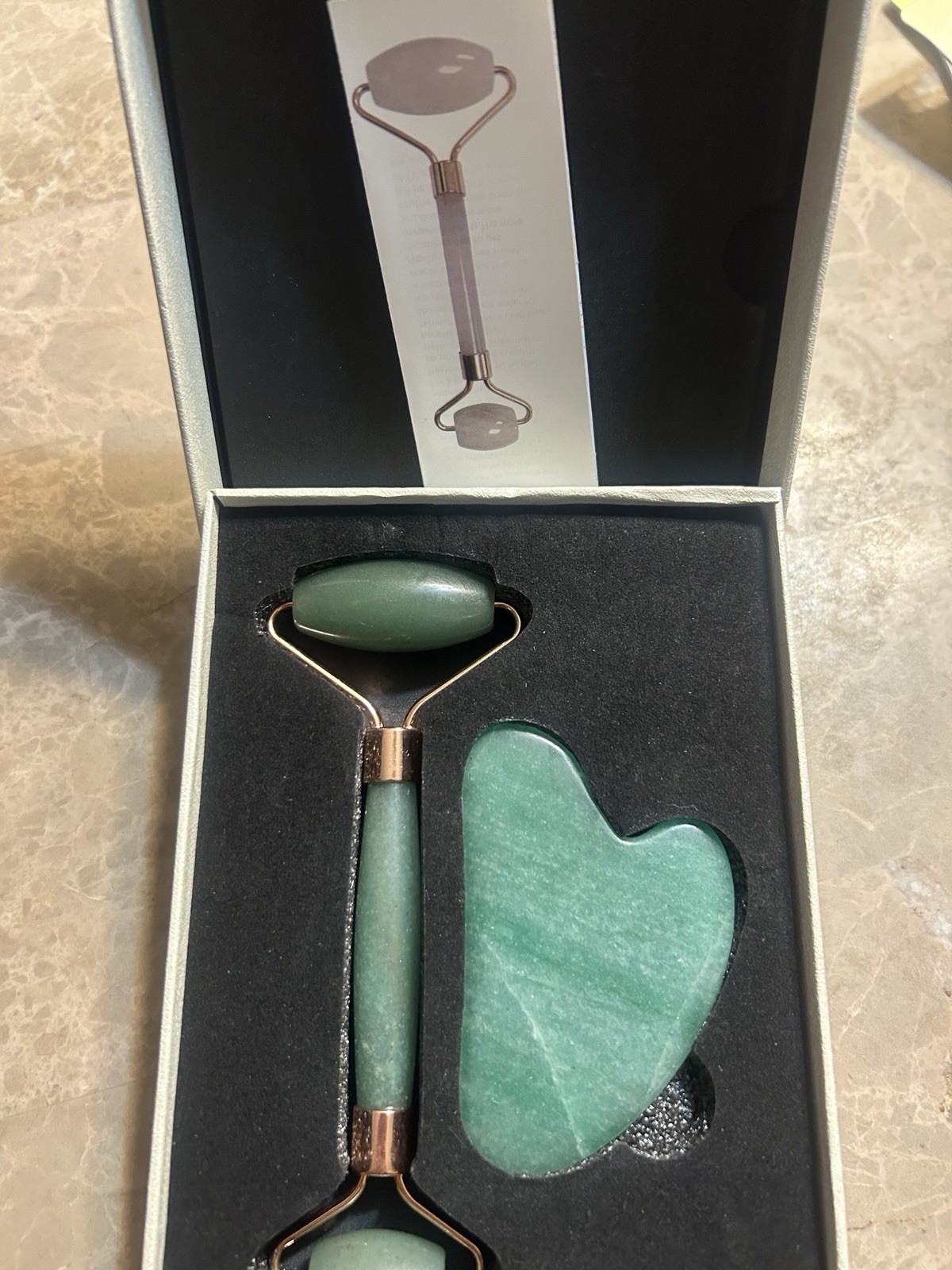 Green Aventurine Stone Facial Roller + Gua Sha Set