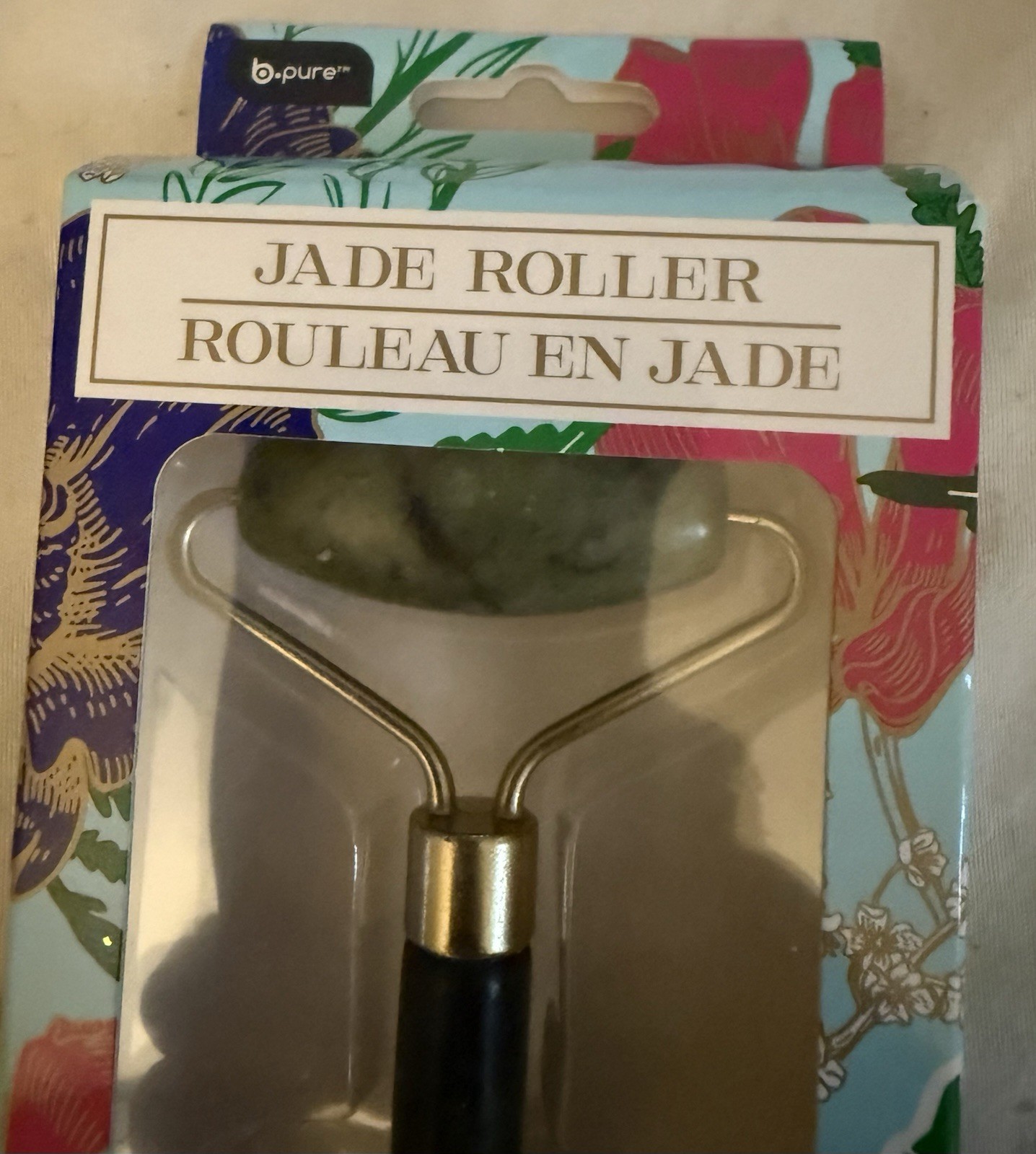 b.pure Jade Roller Facial Massager Face/Neck/Eyes Green Gold Manual 2-Head