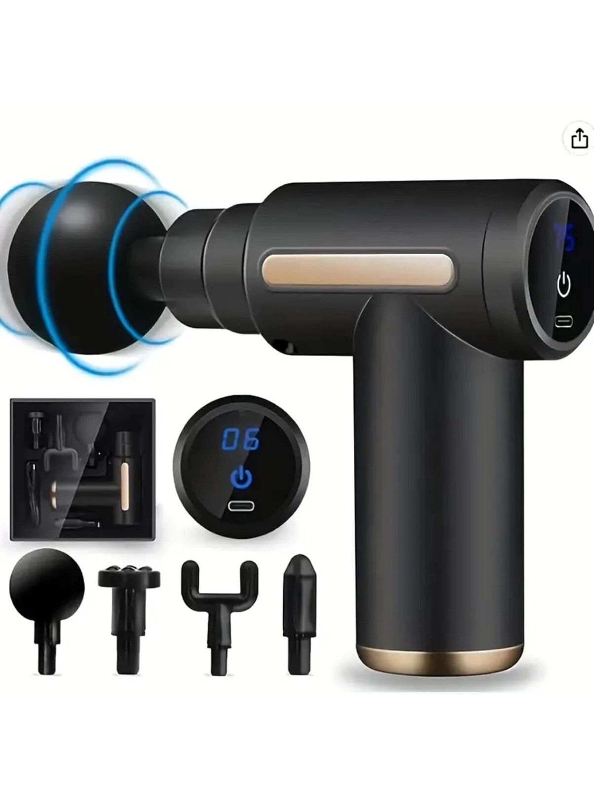 1pc Rechargeable 1200mah Battery Deep Tissue Muscle Handheld Percussion Massager