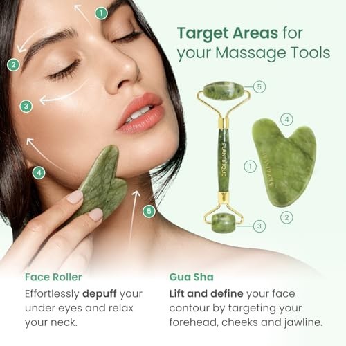 Jade Roller & Gua Sha Set – Real Jade Facial Tools for Glowing Skin Care Routine