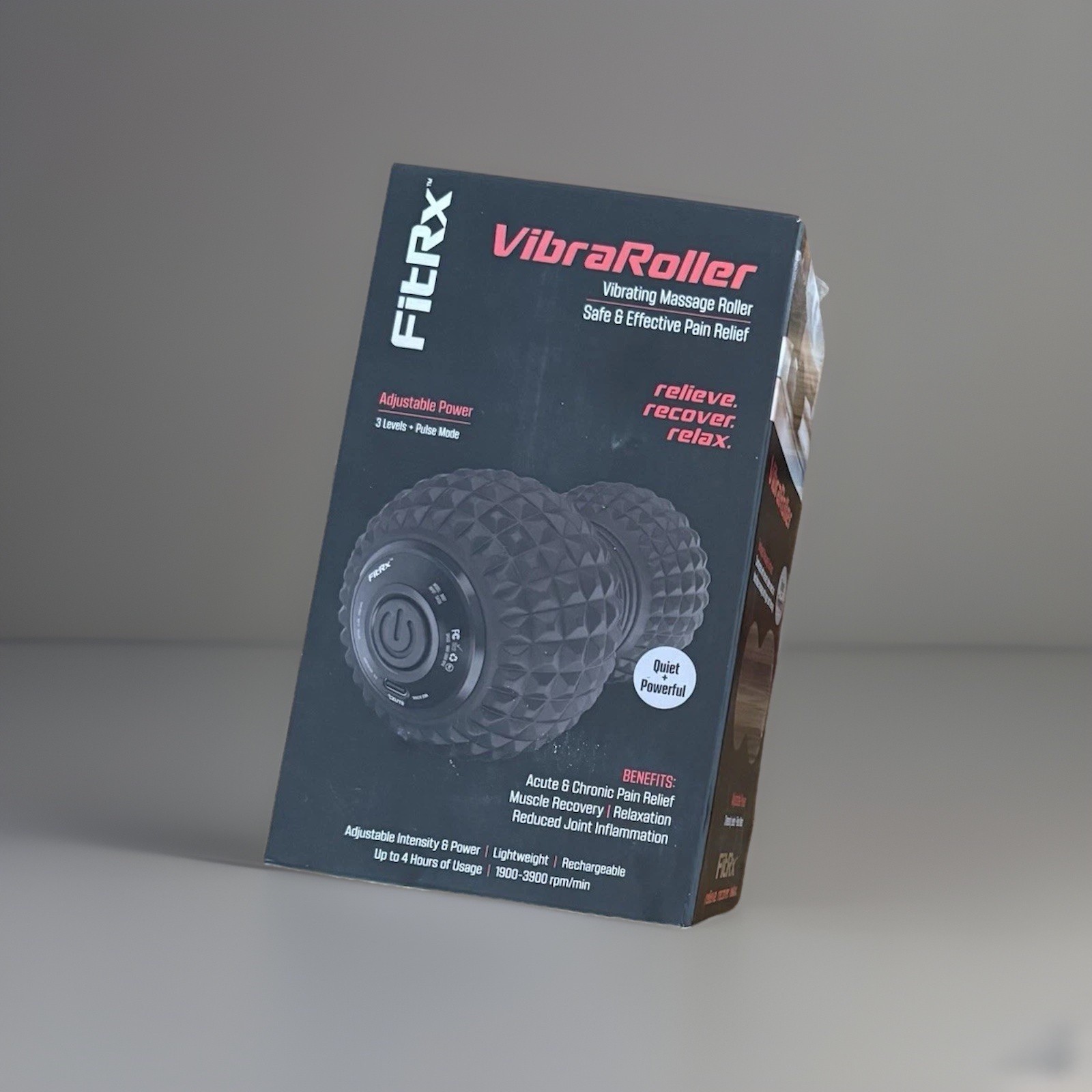 FitRx VibraRoller, Vibrating Massage Roller, Quiet & Powerful, 3 levels Pulse